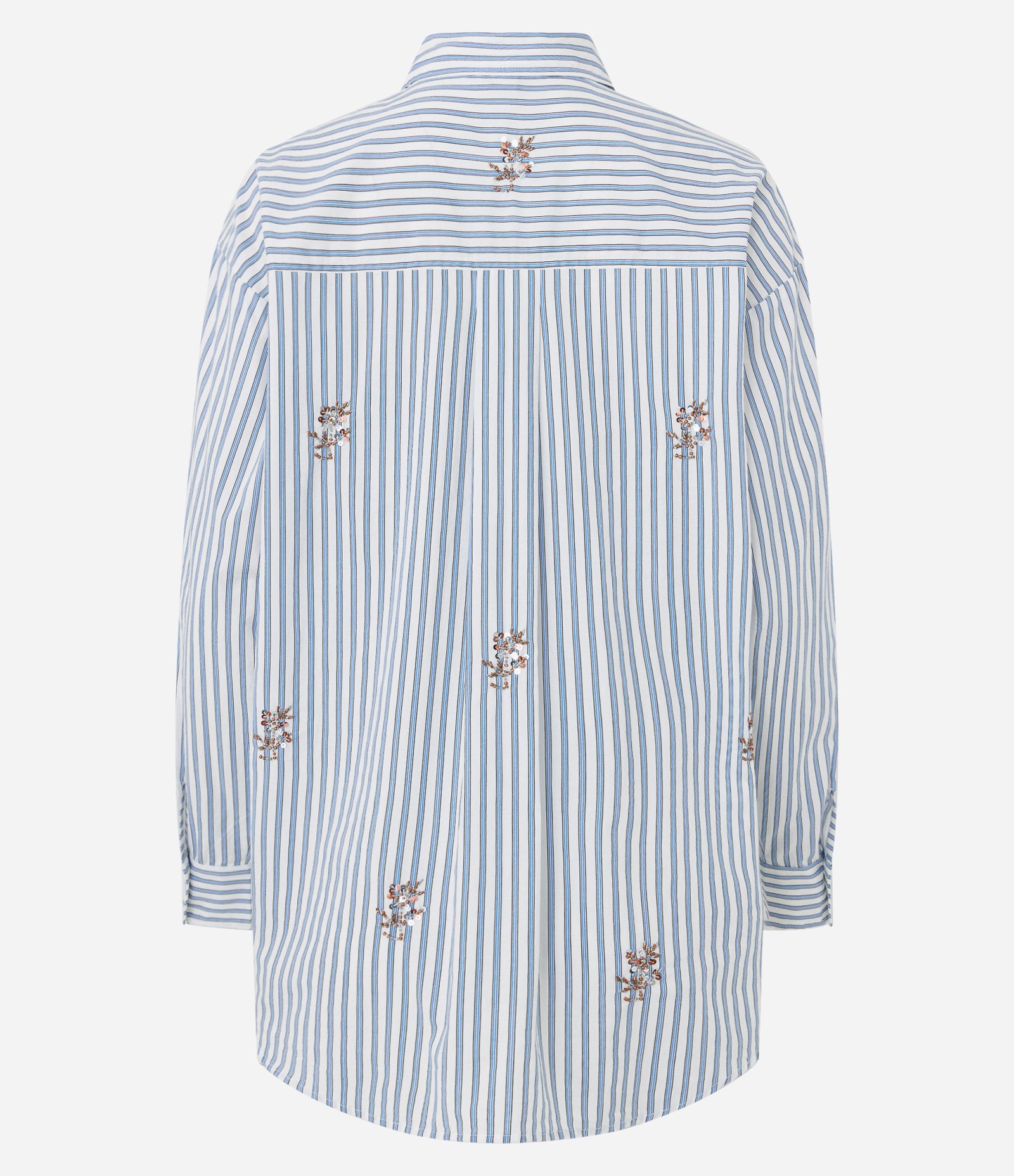 Camisa Oversized em Tricoline Listrado com Bordado de Beads Azul 3