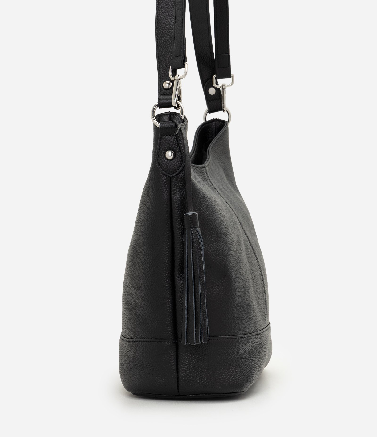 Bolsa Hobo Grande em Couro com Ajuste na Alça Preto 2