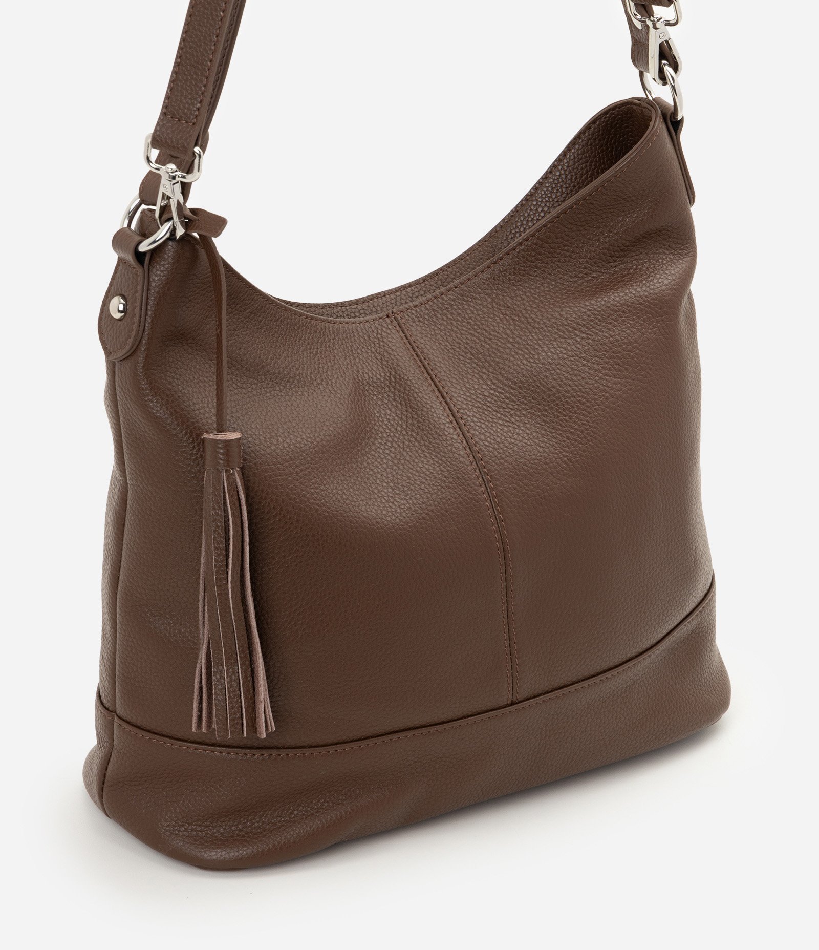 Bolsa Hobo Grande em Couro com Ajuste na Alça Marrom 1
