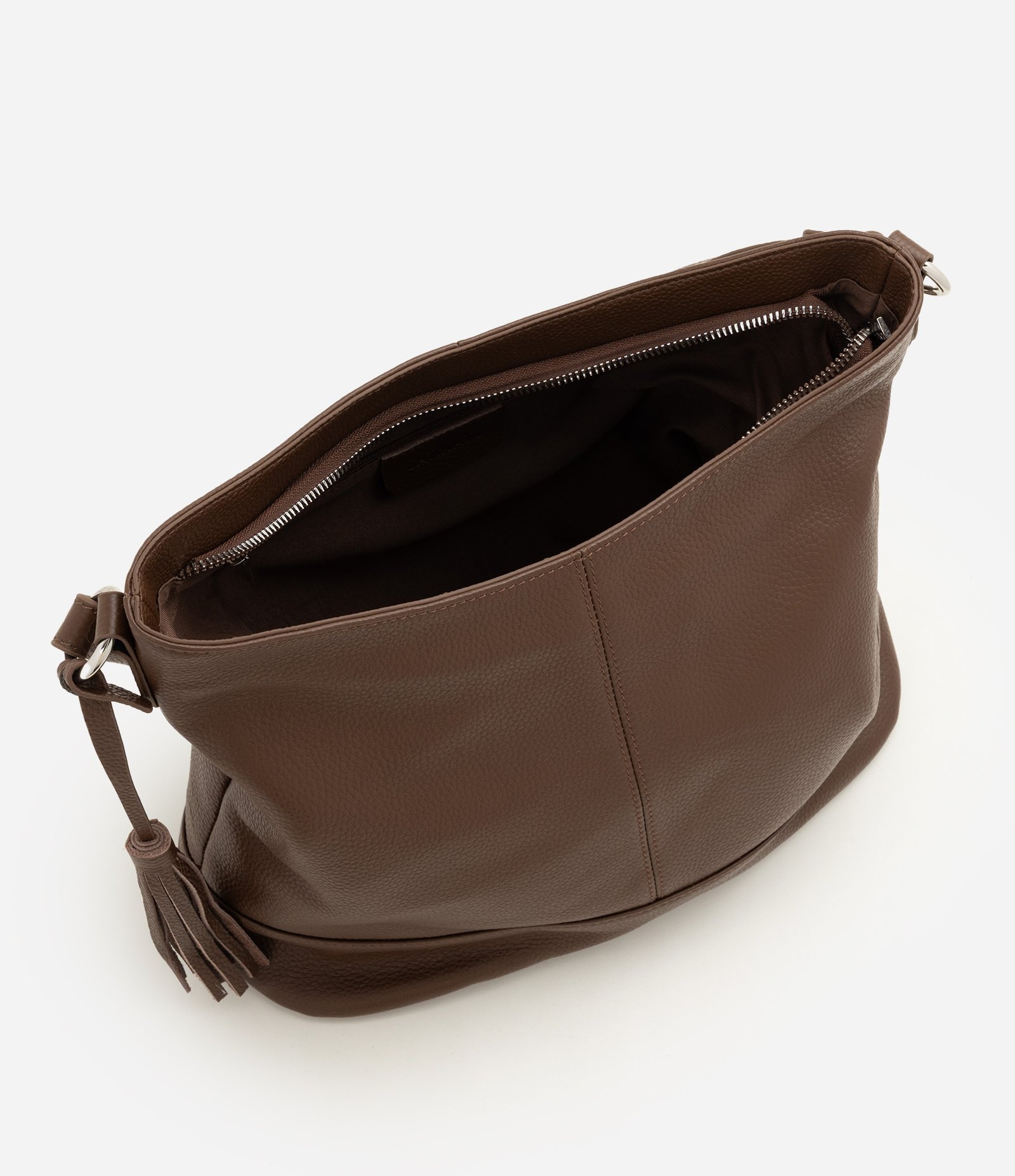 Bolsa Hobo Grande em Couro com Ajuste na Alça Marrom 5