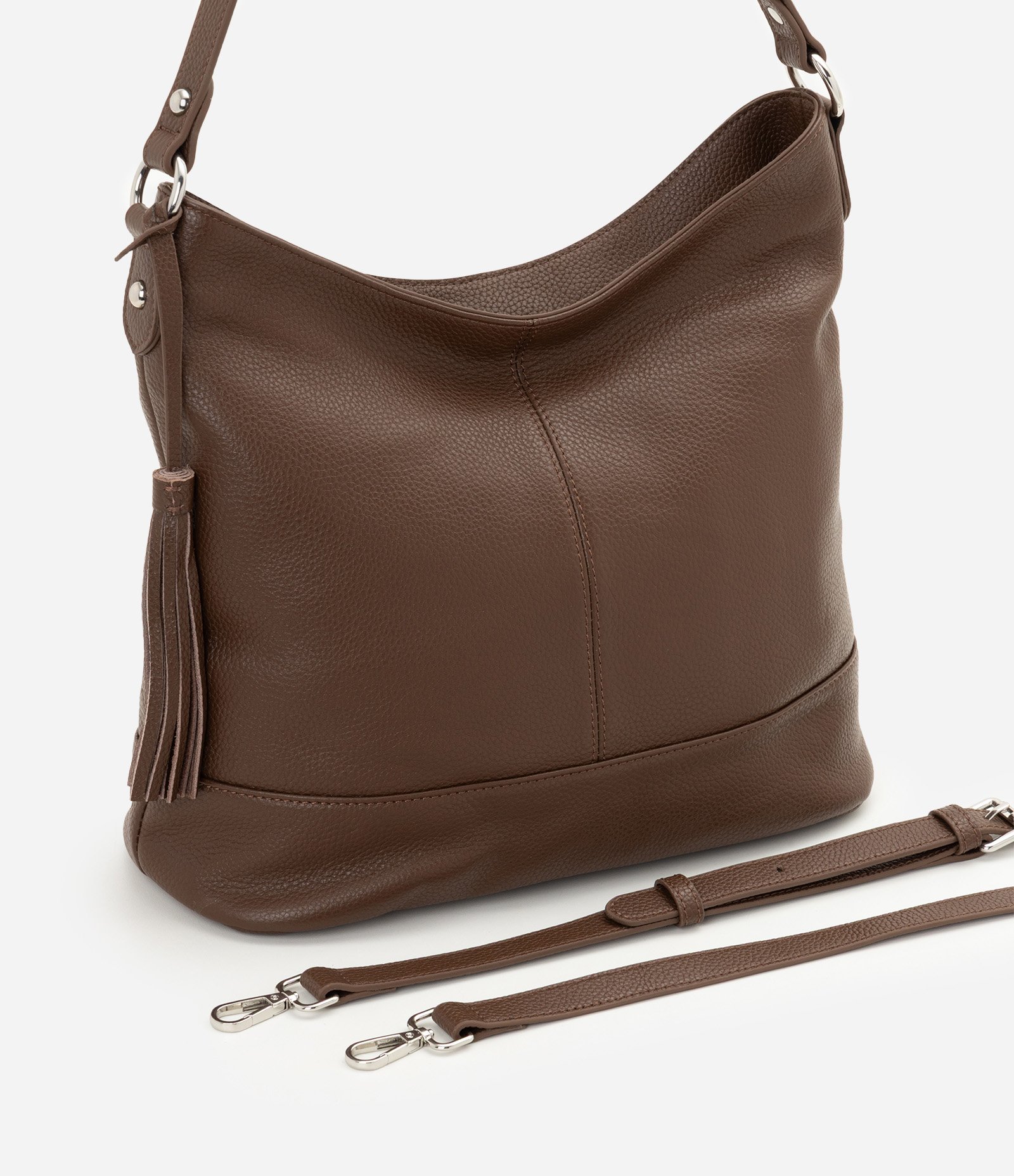 Bolsa Hobo Grande em Couro com Ajuste na Alça Marrom 6