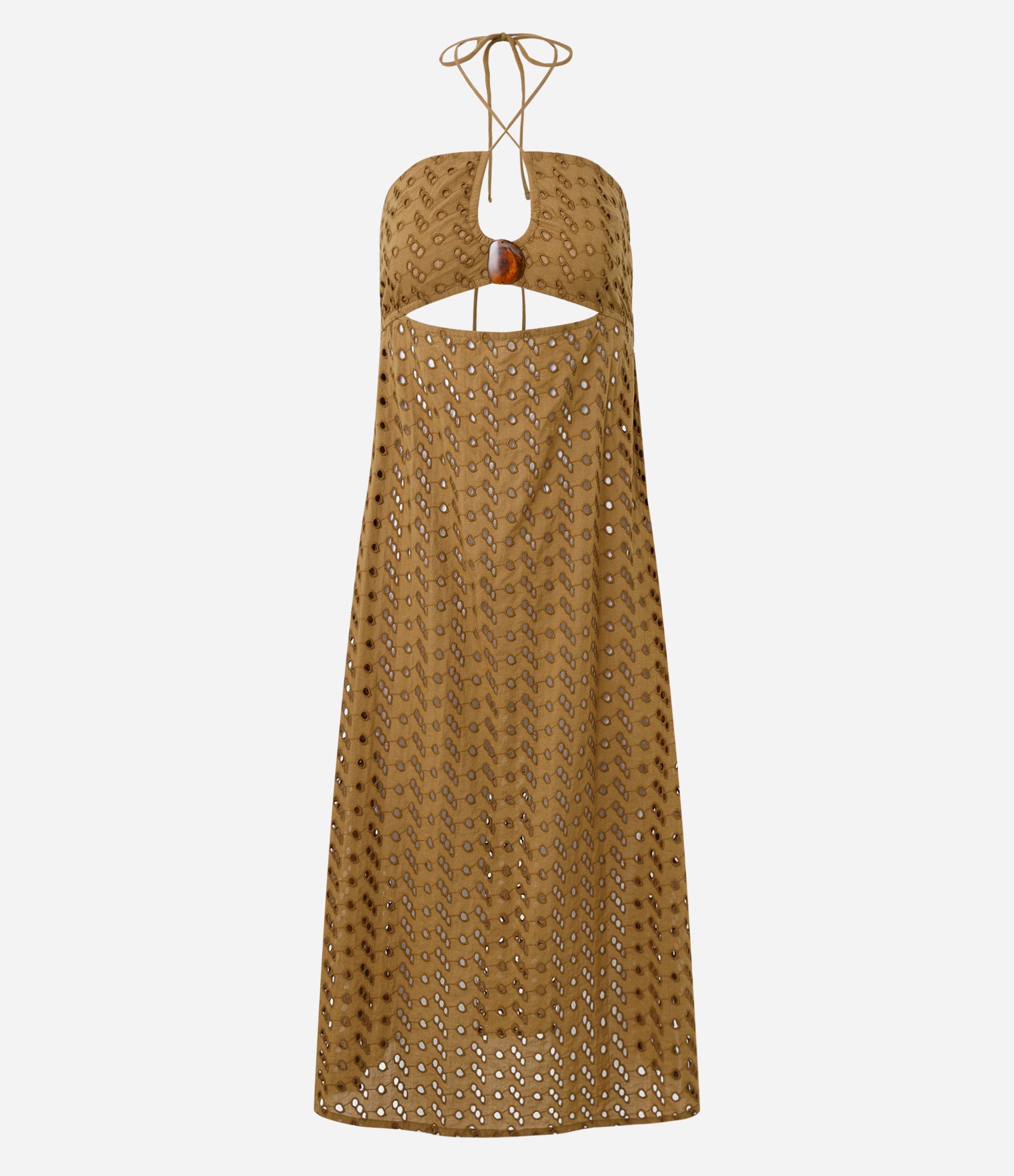 Vestido Saída de Praia em Laise com Decote Marrom 5
