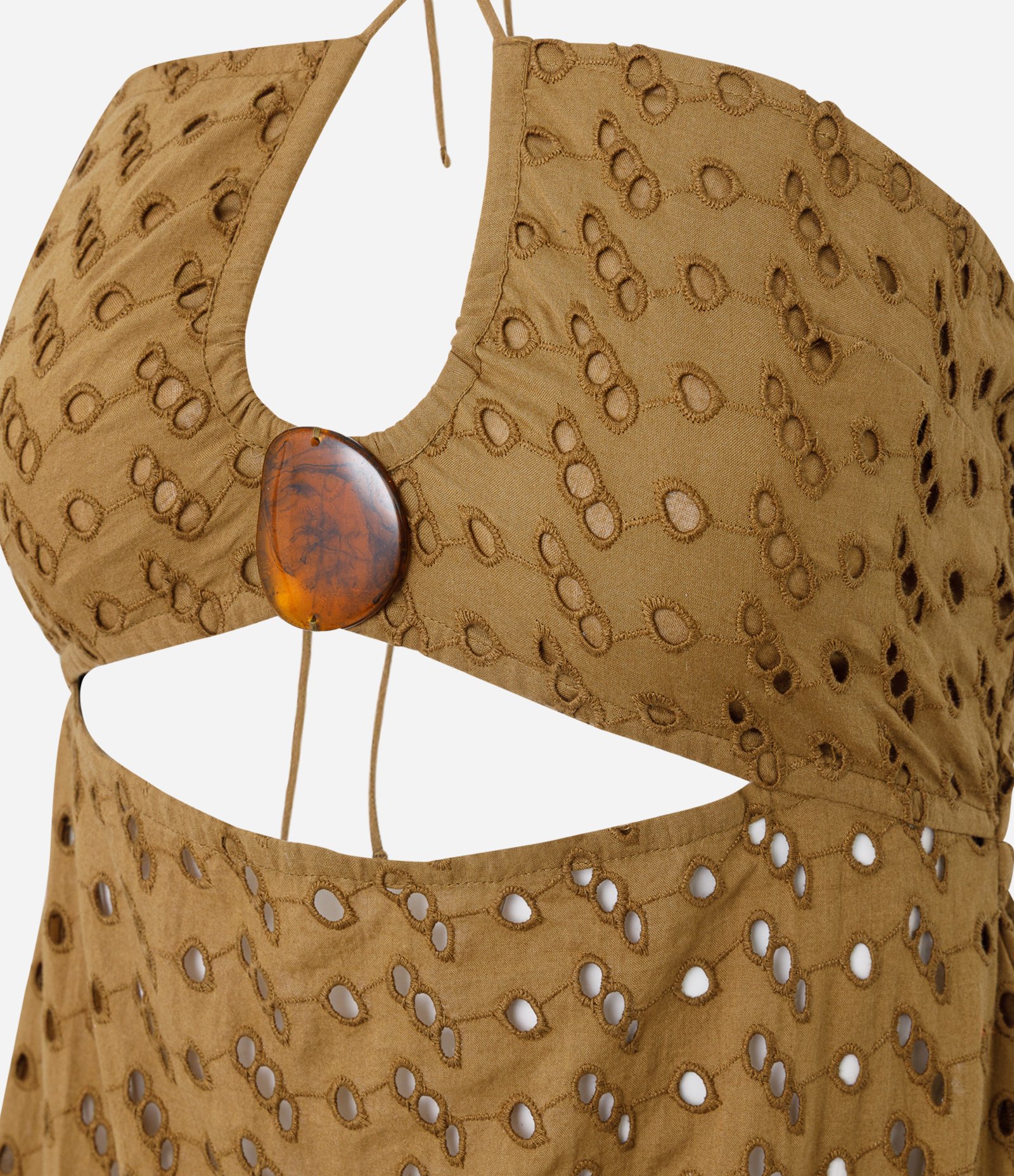 Vestido Saída de Praia em Laise com Decote Marrom 6