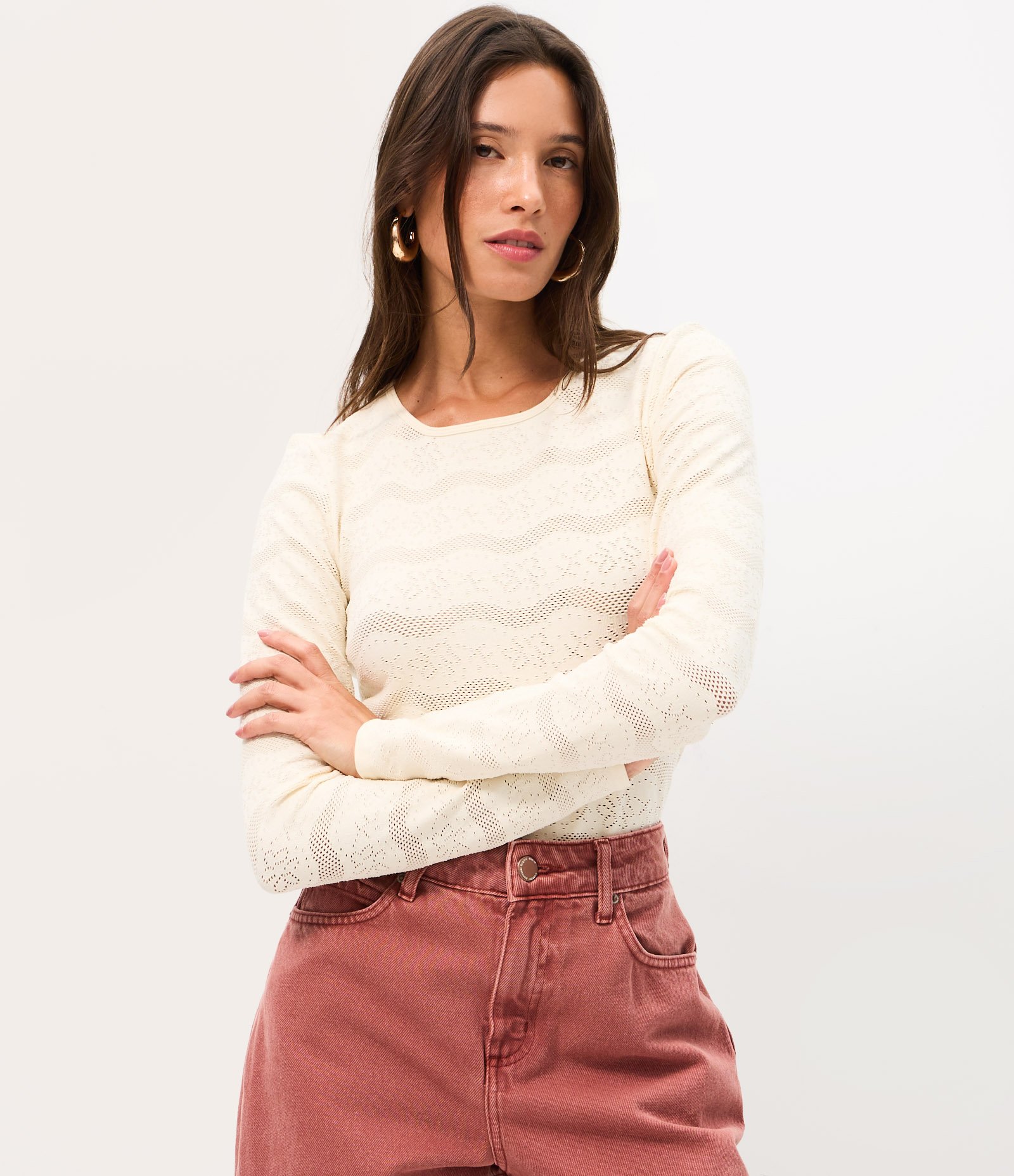 Blusa Segunda Pele Seamless em Poliamida com Textura Off White 3