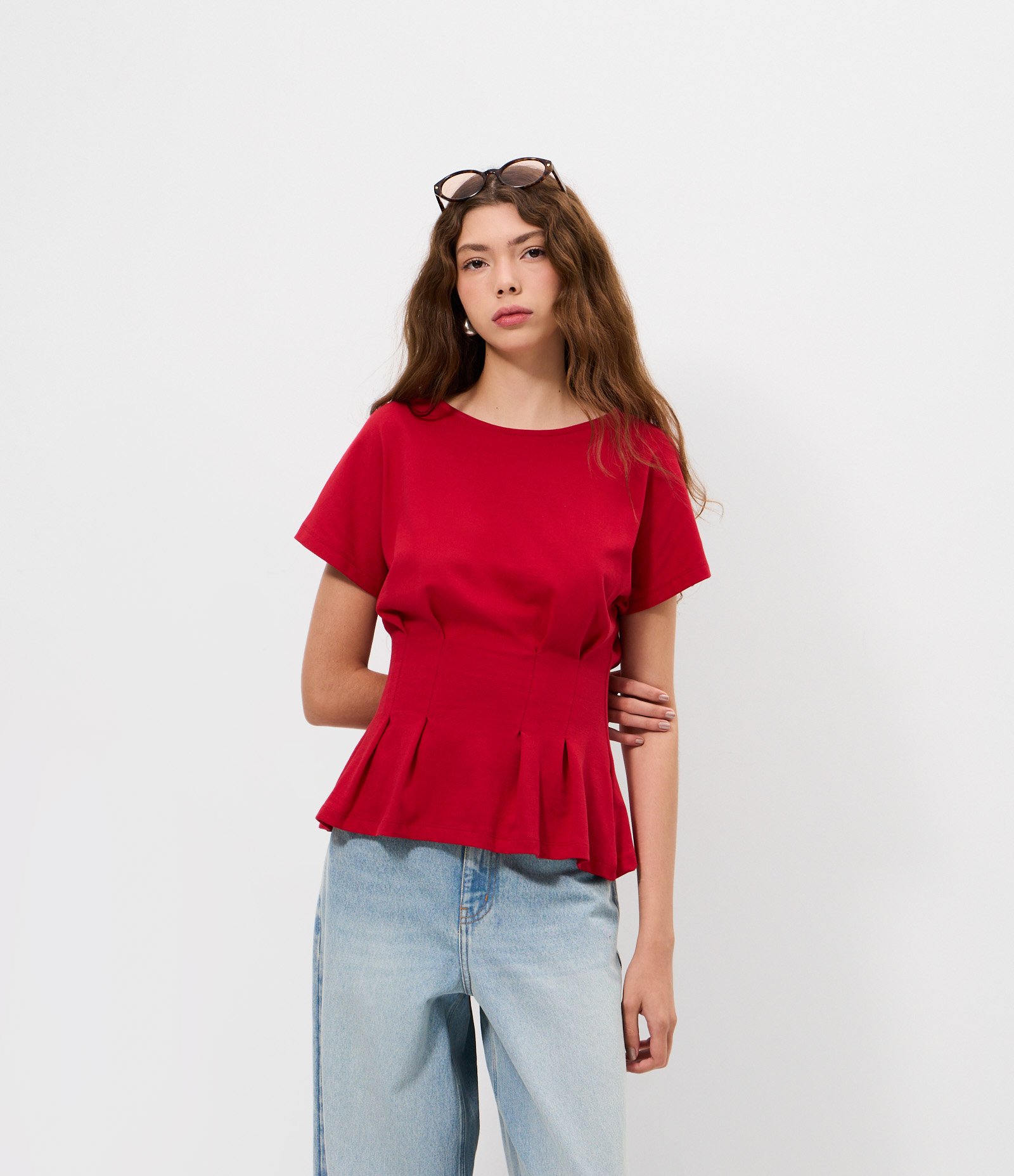 Blusa Peplum em Cotton com Pregas Vermelho 1