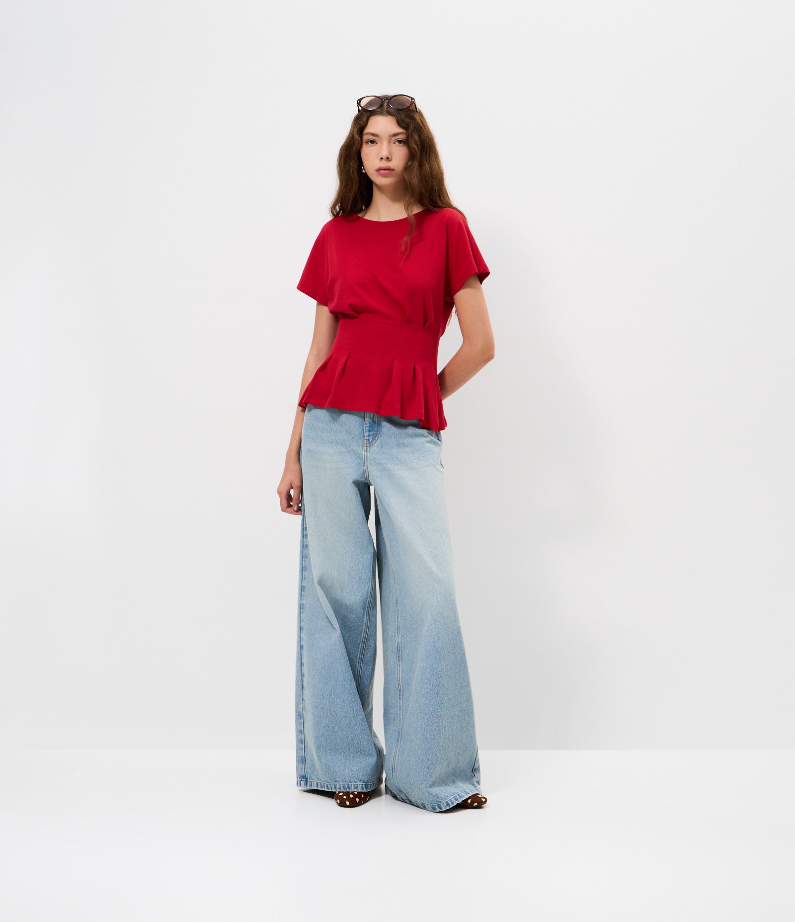 Blusa Peplum em Cotton com Pregas Vermelho 2