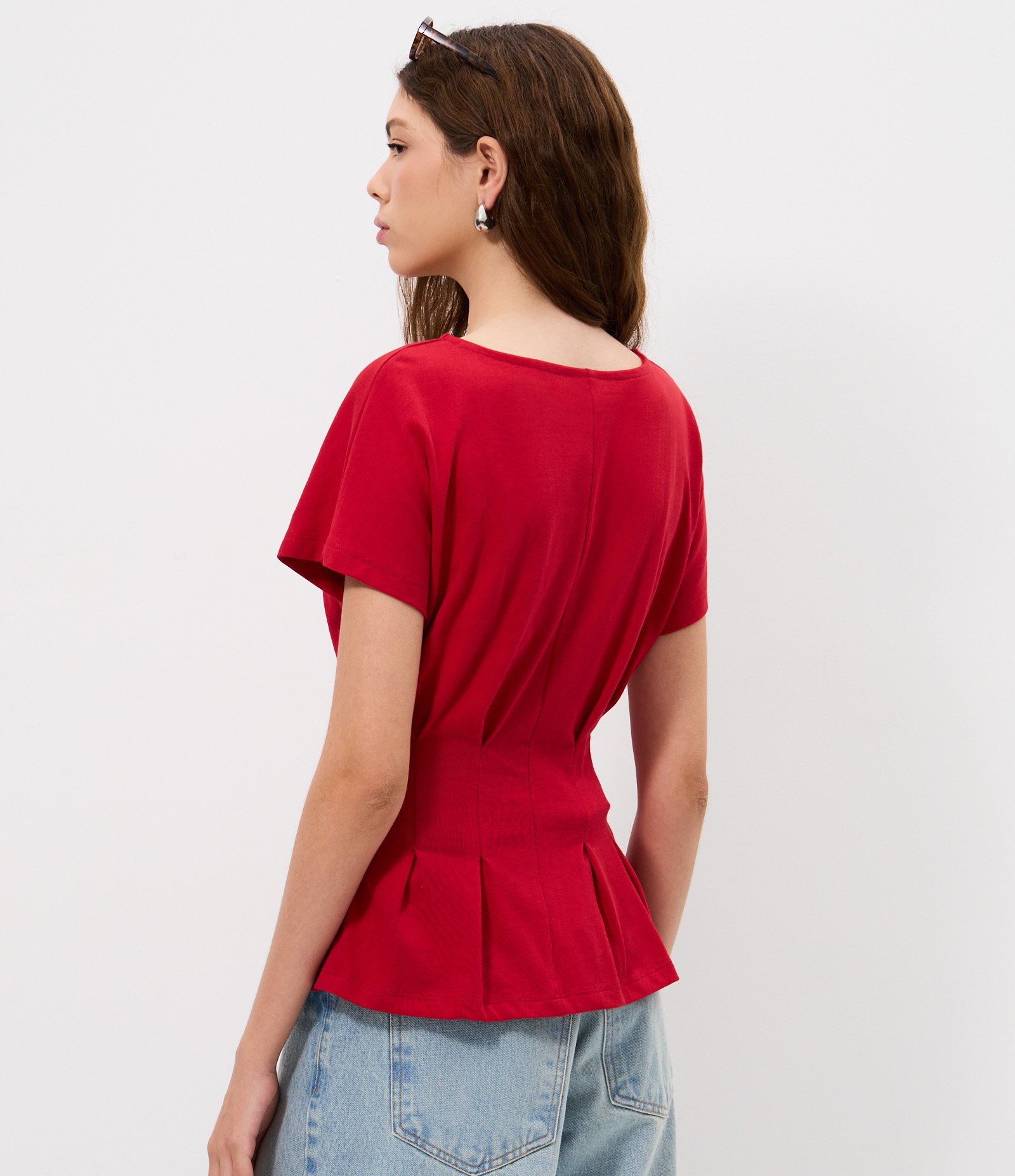 Blusa Peplum em Cotton com Pregas Vermelho 4