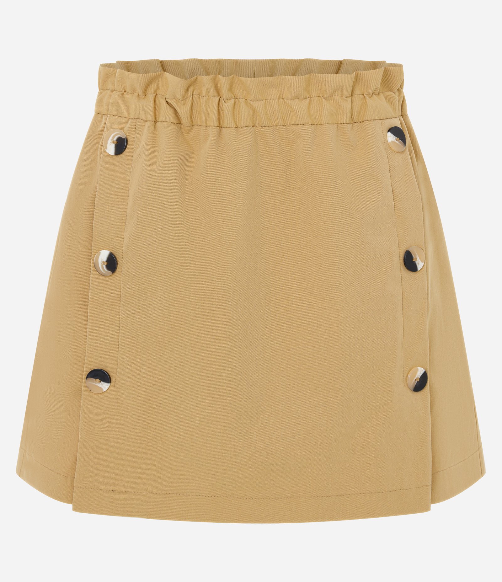 Short Saia em Sarja com Botões Estampados Bege 5