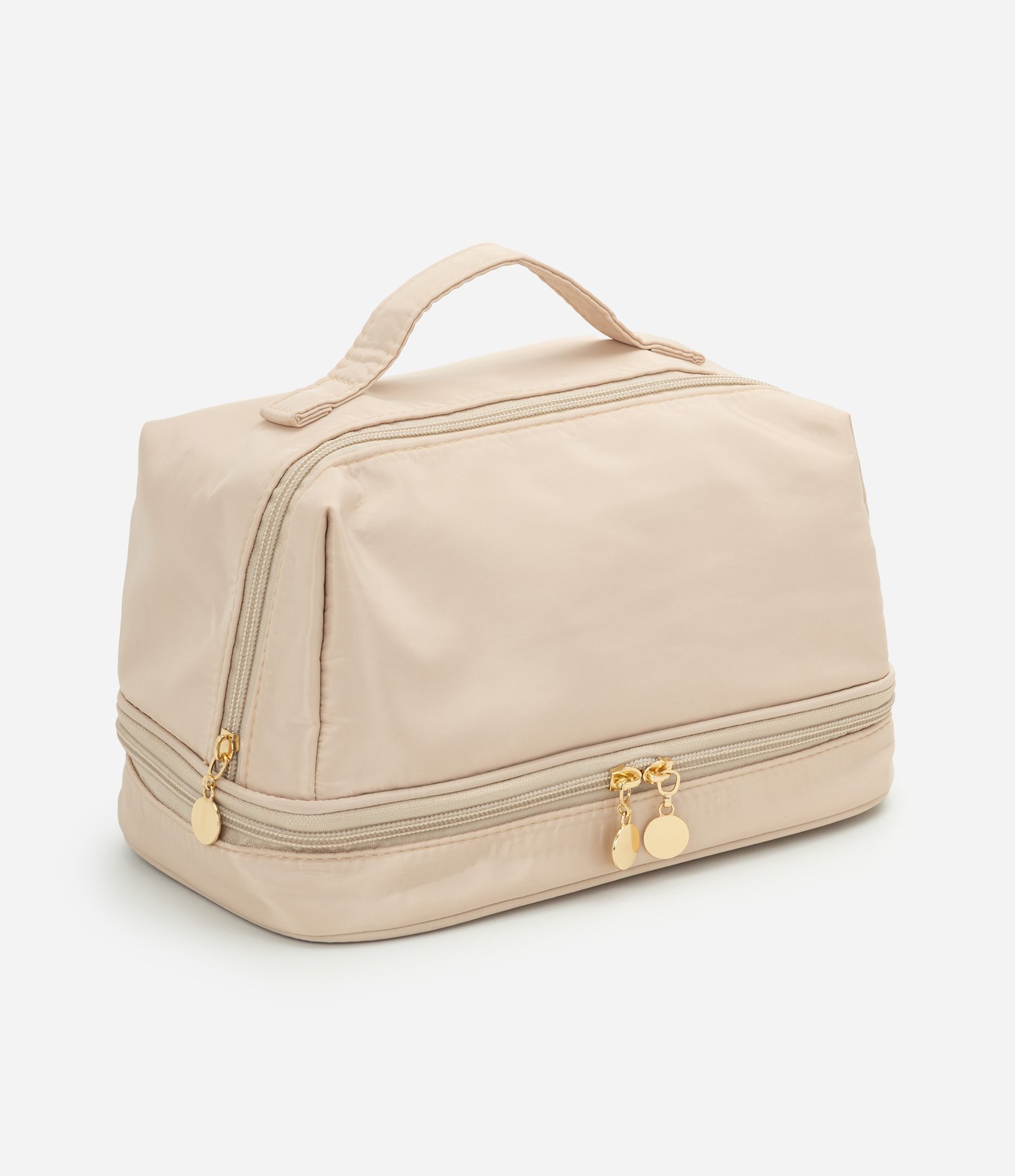 Necessaire Grande em Poliamida com Alça de Mão Bege 1