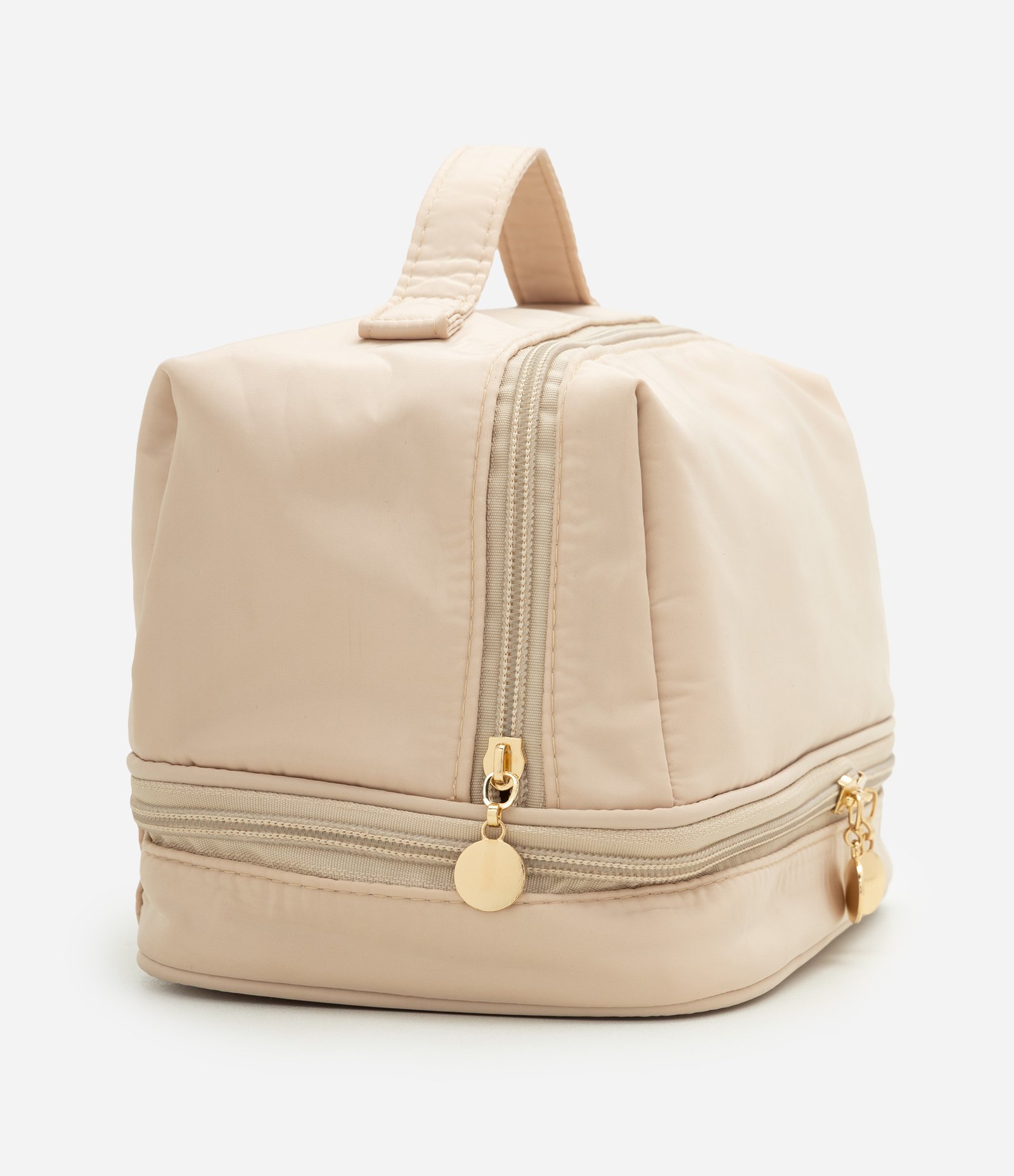Necessaire Grande em Poliamida com Alça de Mão Bege 2