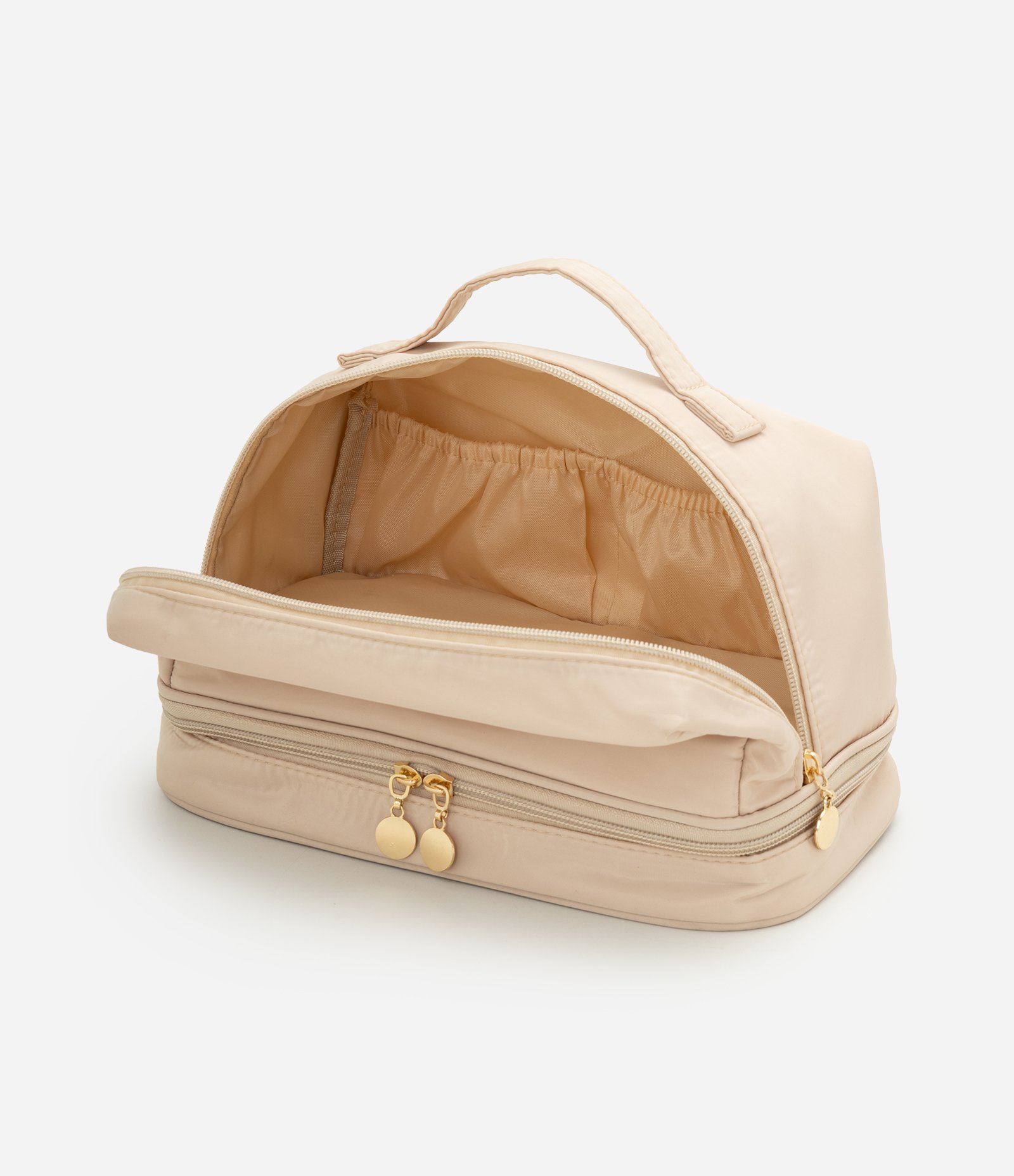 Necessaire Grande em Poliamida com Alça de Mão Bege 4