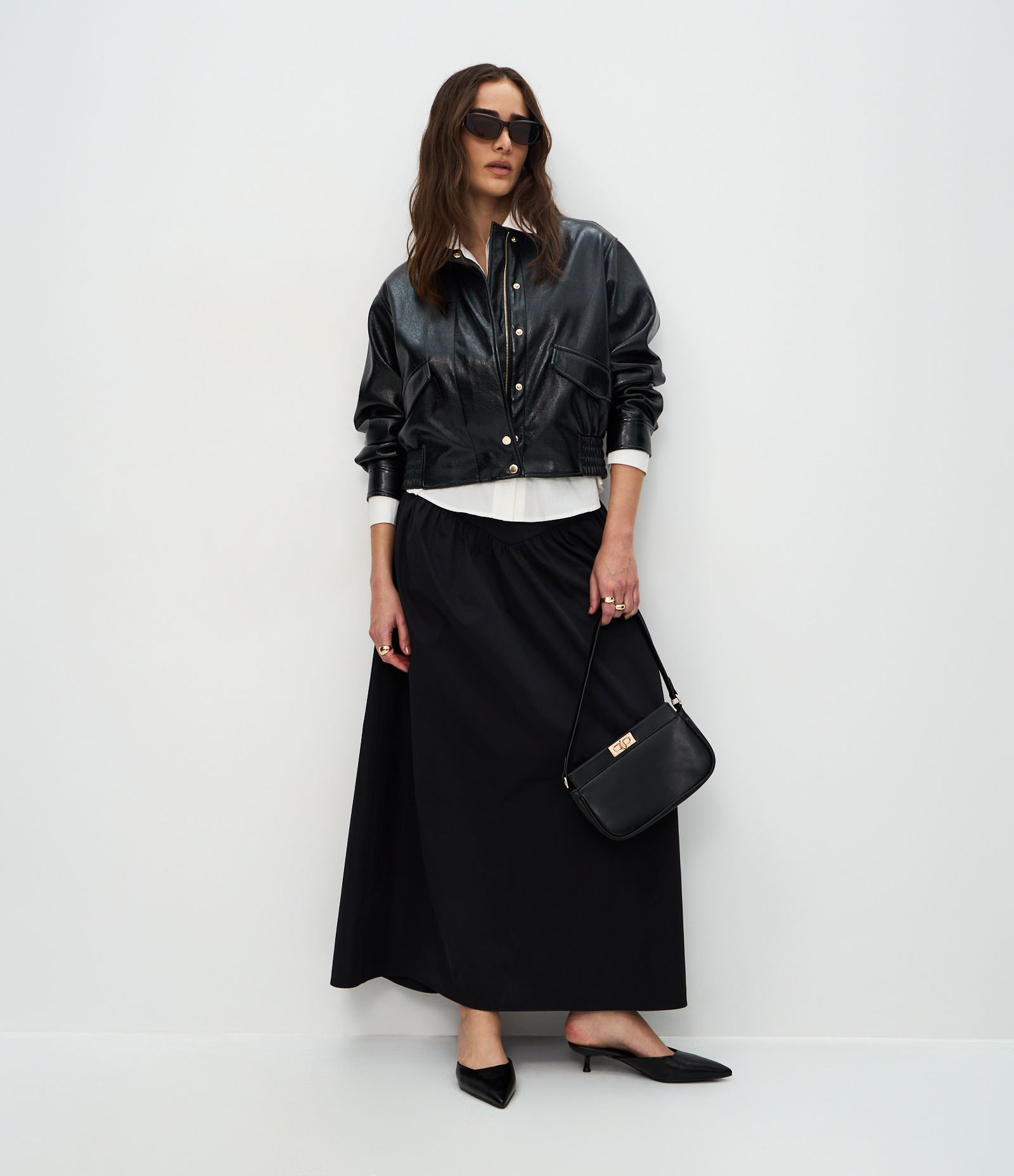 Saia Longa com Cós Corset Largo Preto 1