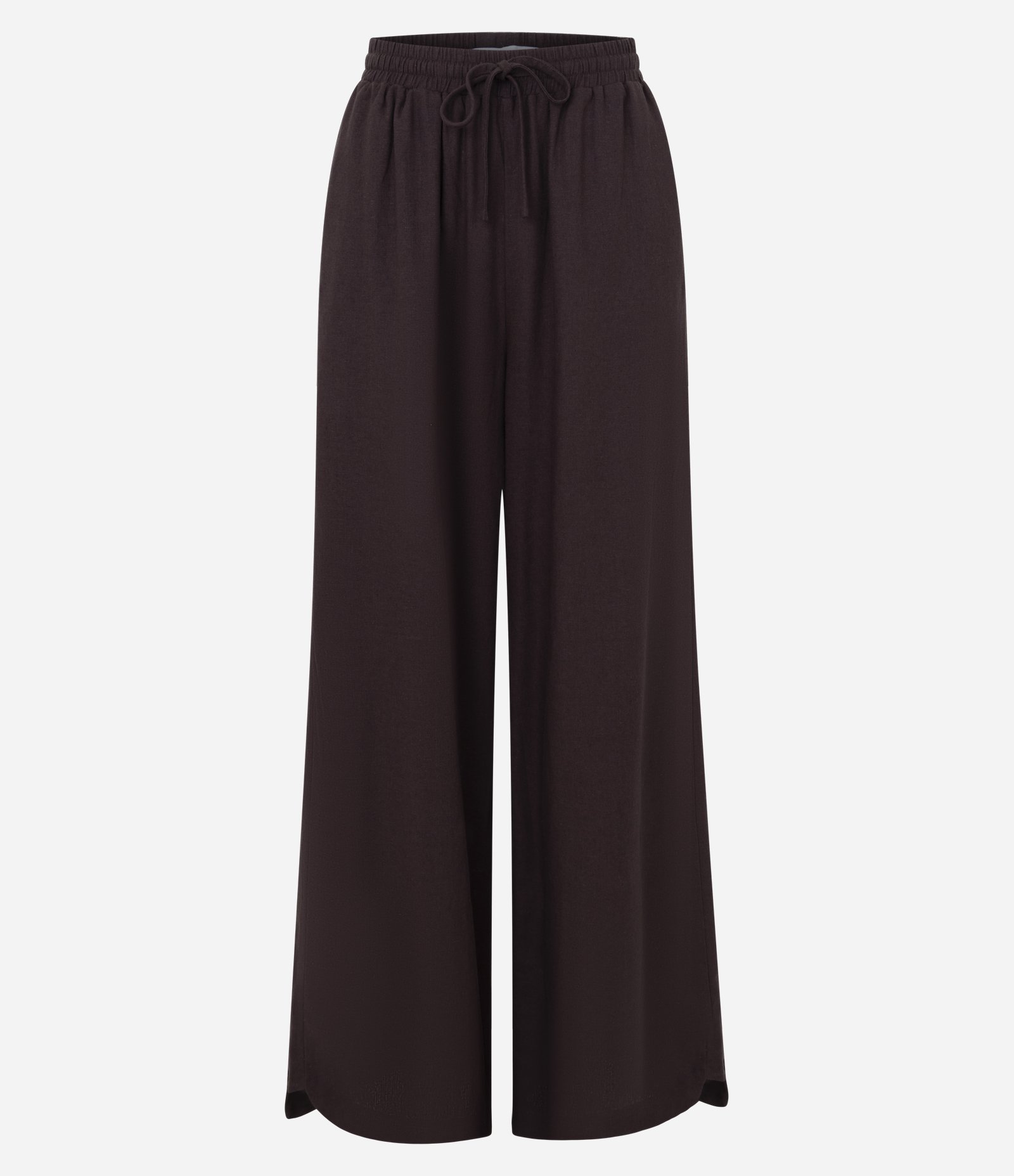 Calça Wide em Viscolinho com Amarração na Cintura Marrom 1