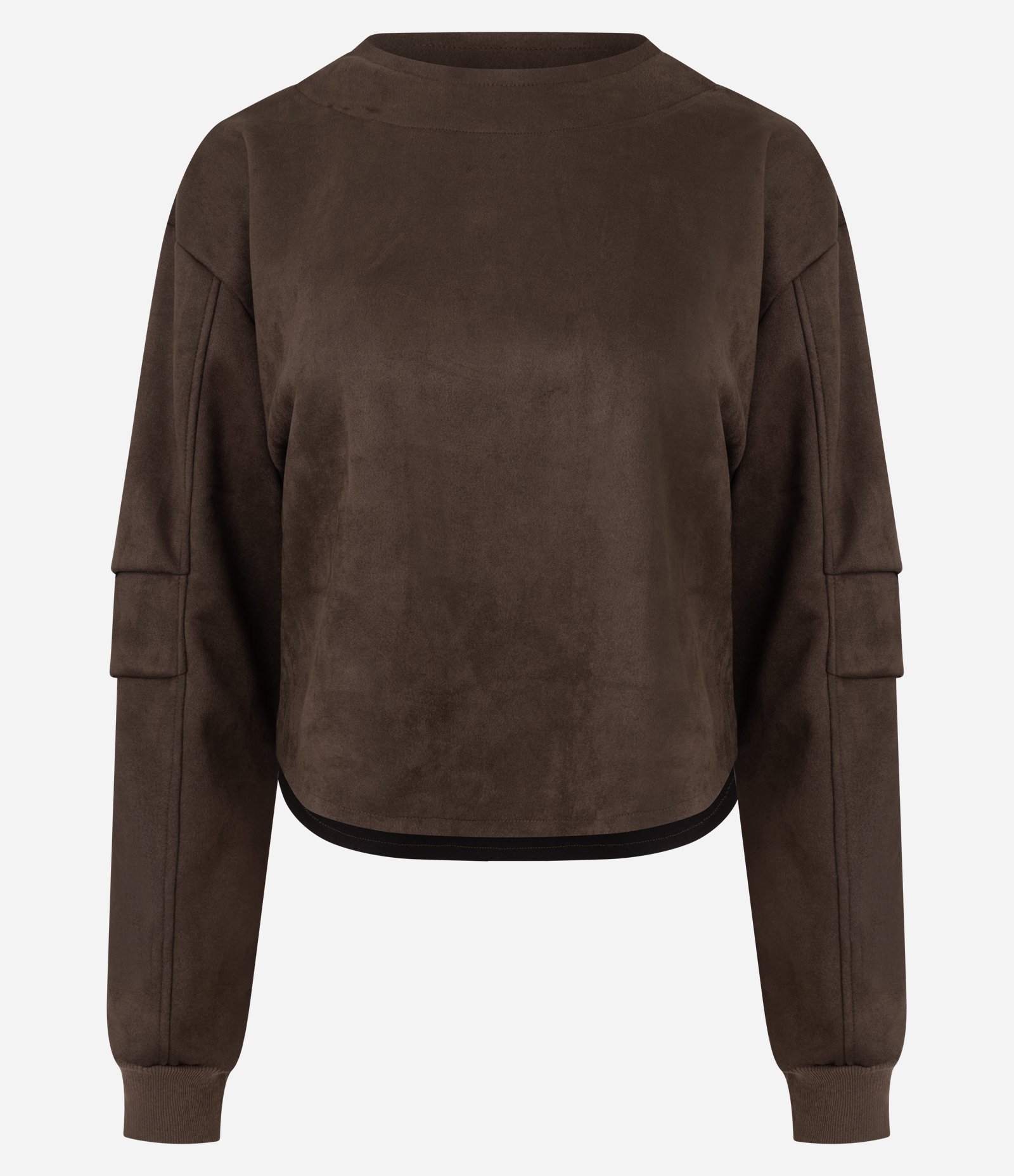 Camiseta Manga Longa em Suede com Pregas Marrom 5