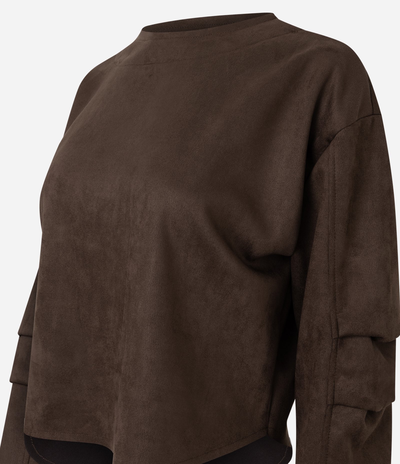 Camiseta Manga Longa em Suede com Pregas Marrom 6