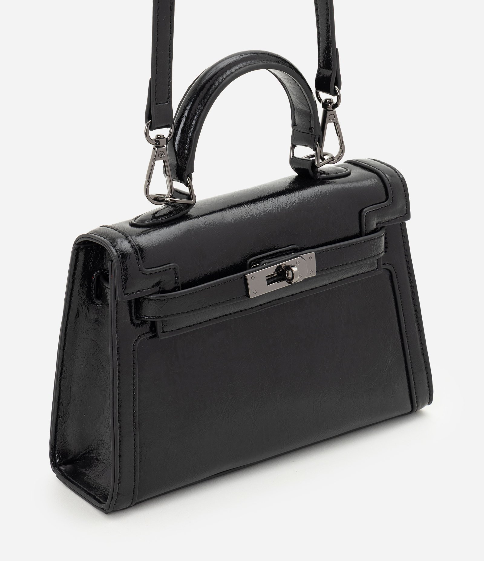 Bolsa Transversal Estruturada em PU com Alça Ajustável Preto 1