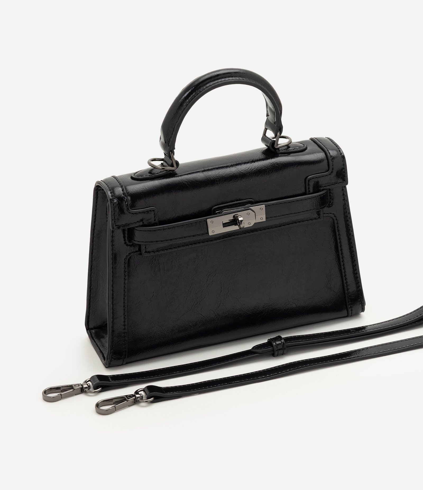 Bolsa Transversal Estruturada em PU com Alça Ajustável Preto 6