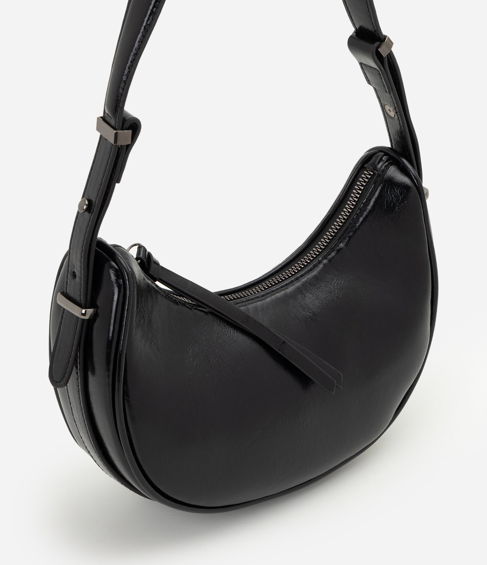 Bolsa Baguete em PU com Alça Ajustável Preto 3