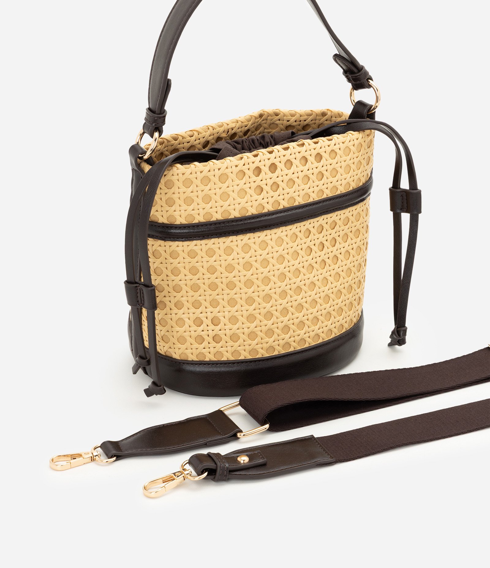Bolsa Bucket Média com Alça Longa Transversal Bege/Marrom 5