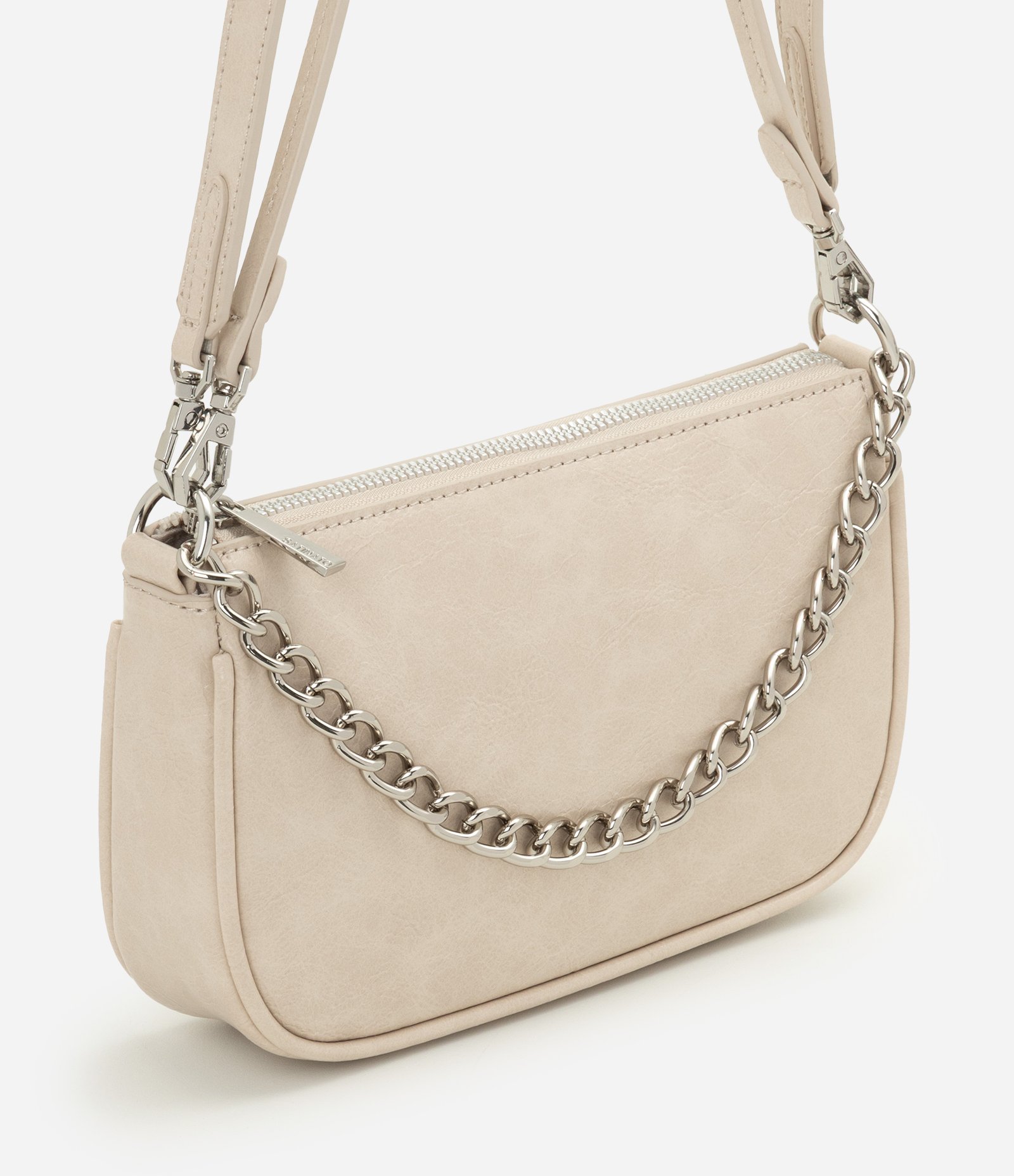 Bolsa Baguete Pequena com Corrente Metálica Off White 1