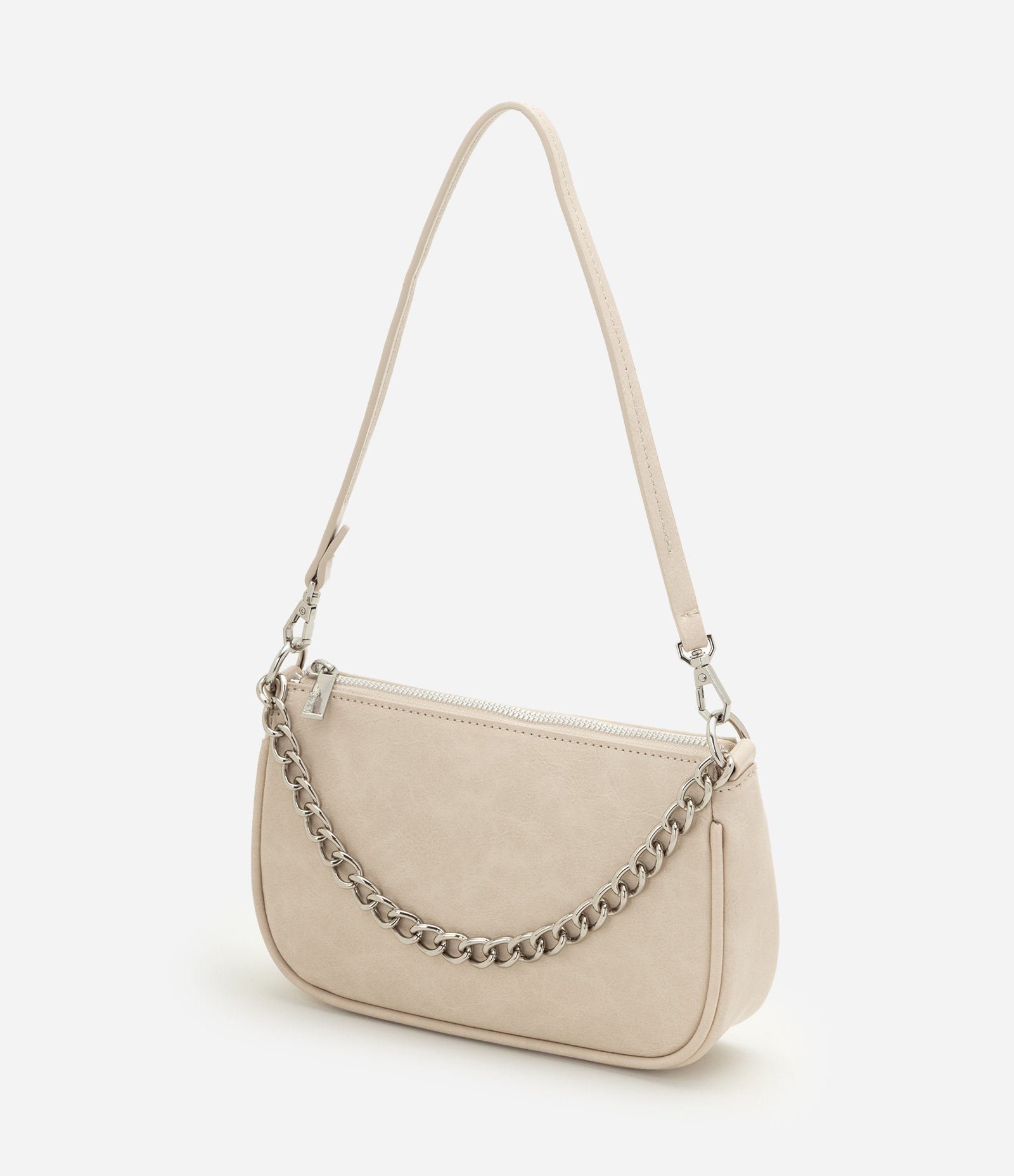 Bolsa Baguete Pequena com Corrente Metálica Off White 4
