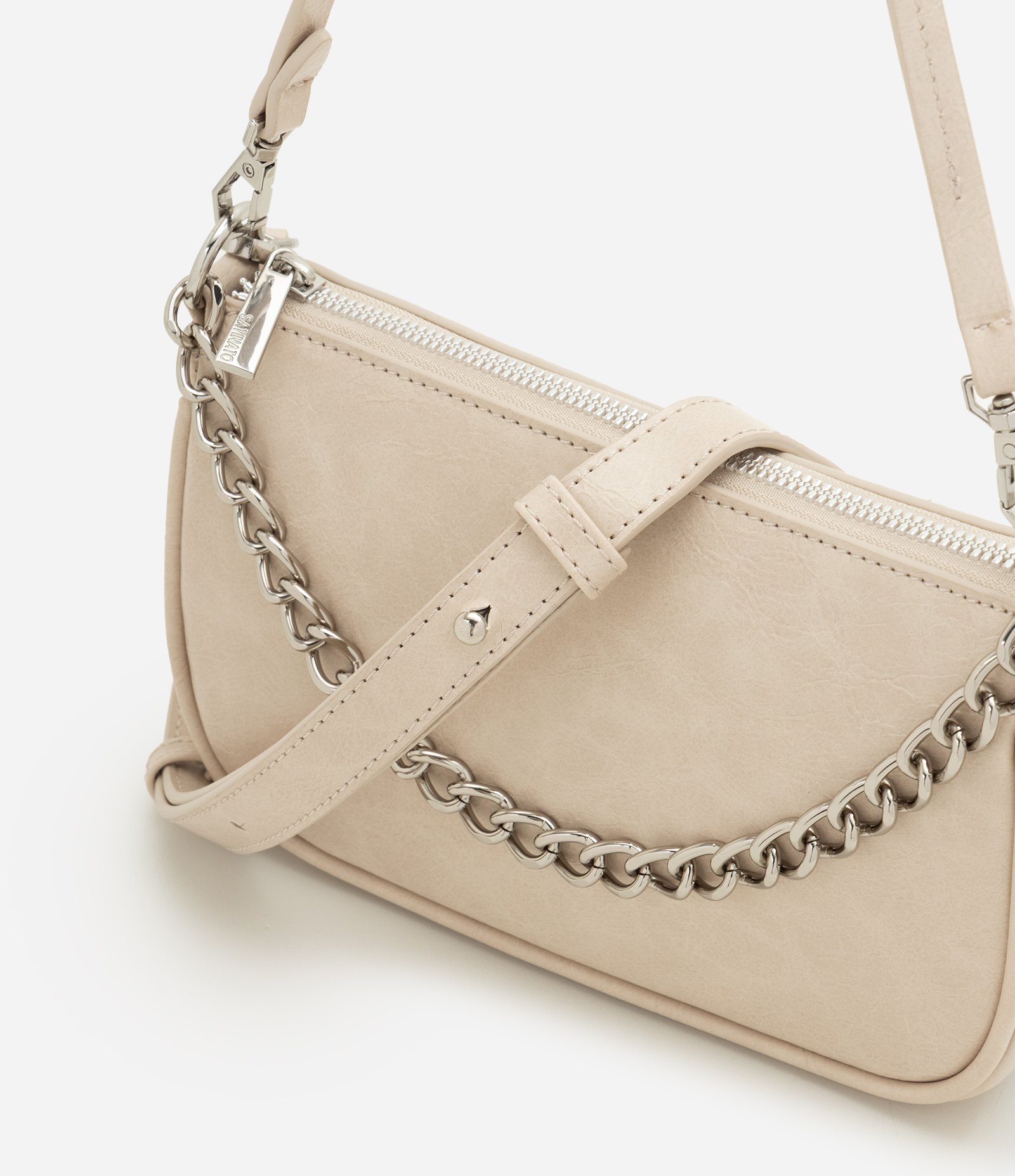 Bolsa Baguete Pequena com Corrente Metálica Off White 5