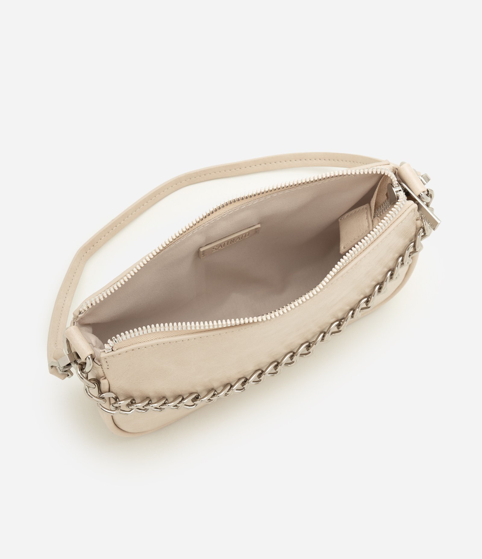 Bolsa Baguete Pequena com Corrente Metálica Off White 6