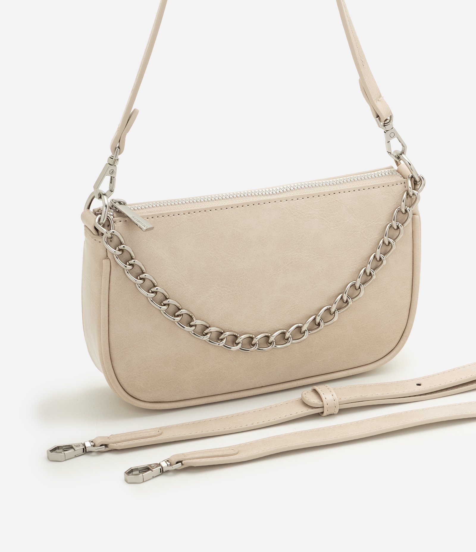 Bolsa Baguete Pequena com Corrente Metálica Off White 7