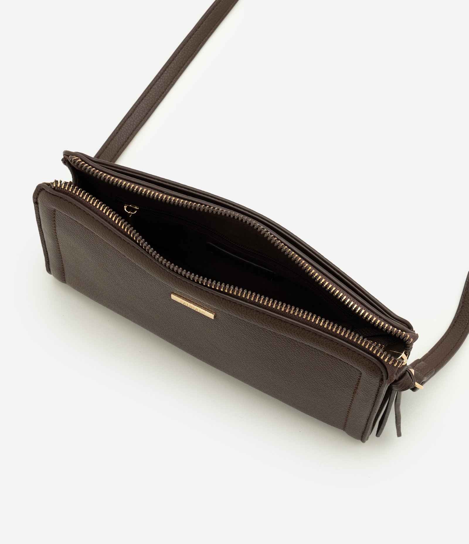 Bolsa Transversal Pequena em PU com Zíper Marrom Escuro 6