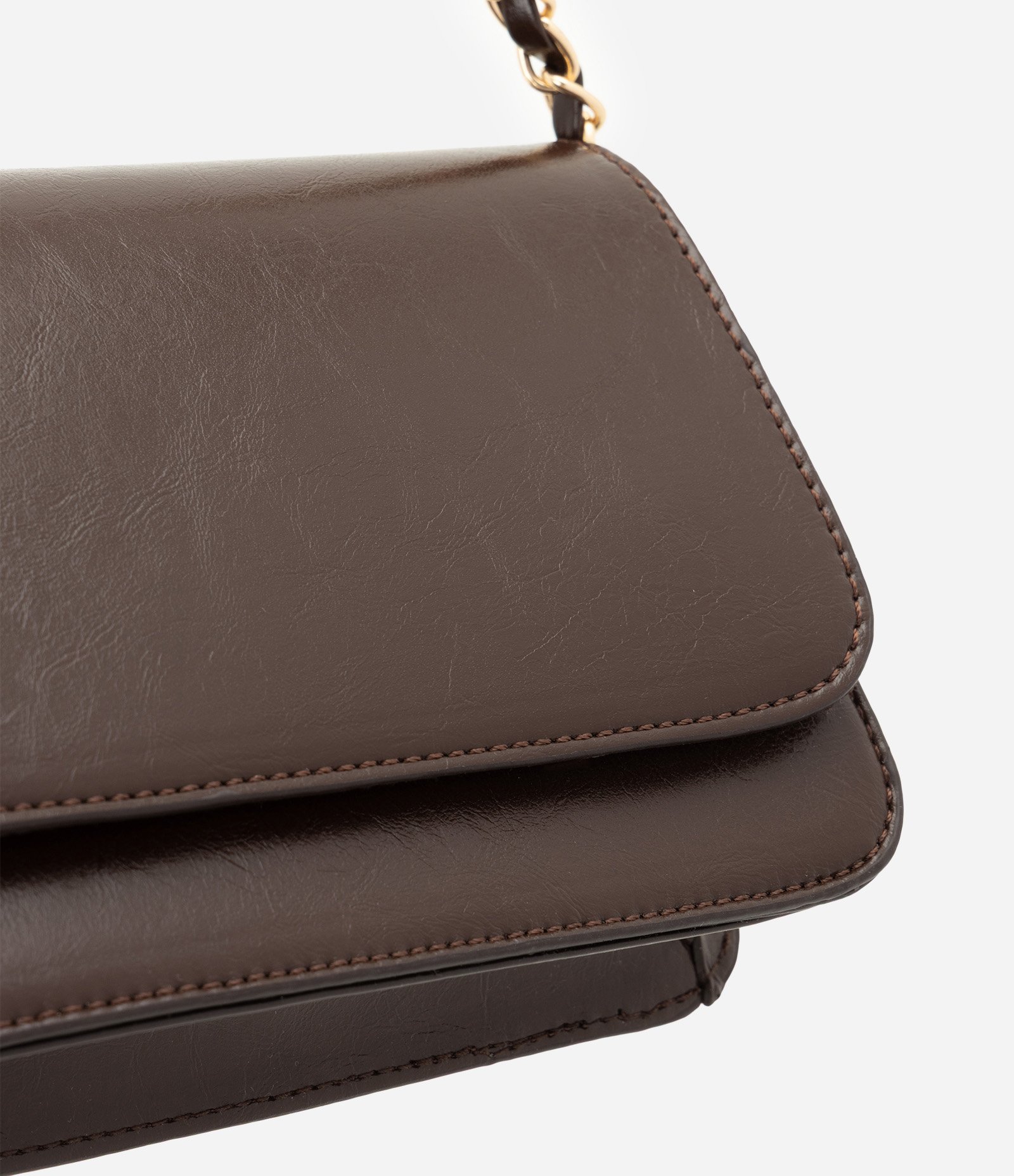 Bolsa Transversal Pequena em PU com Alça Corrente Marrom Escuro 4
