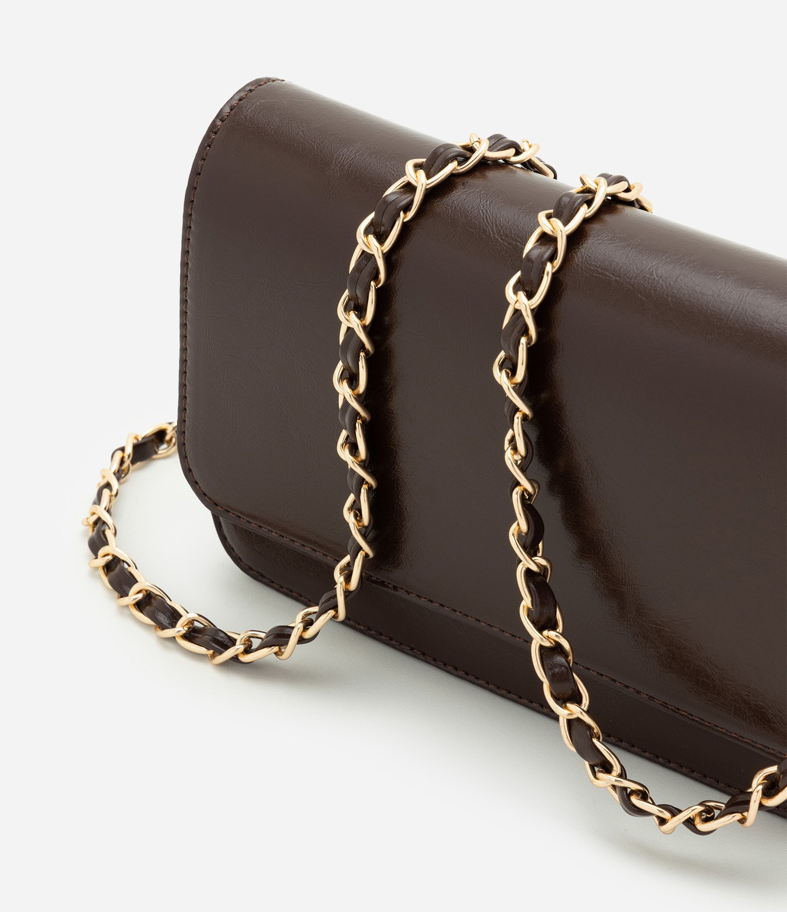 Bolsa Transversal Pequena em PU com Alça Corrente Marrom Escuro 6