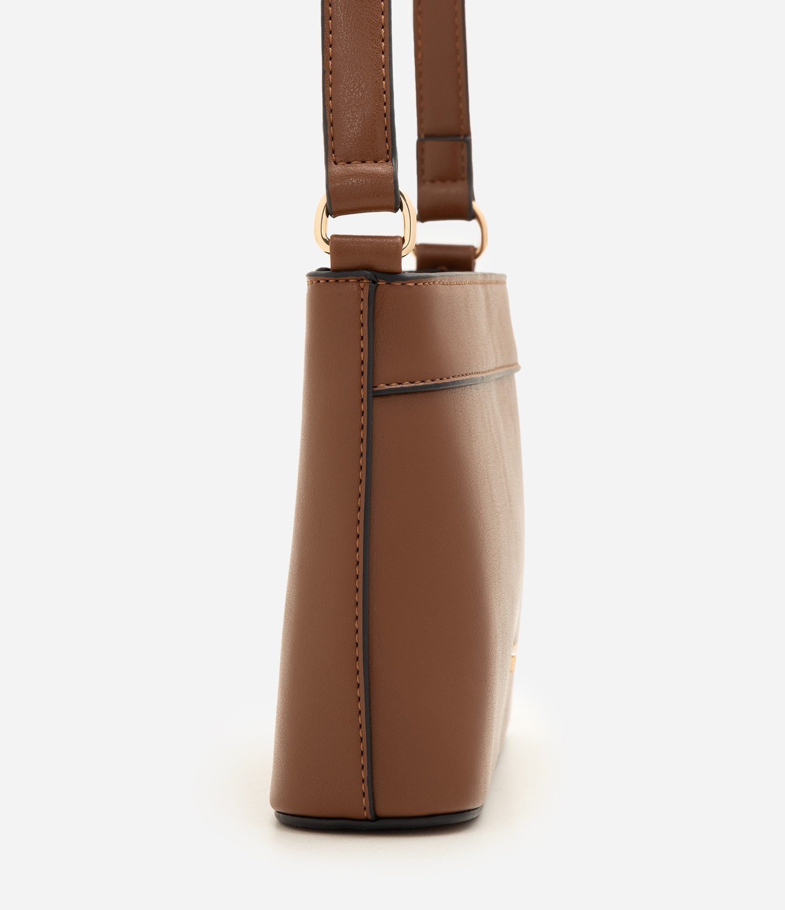 Bolsa Transversal Pequena com Alça Longa Marrom Médio 2