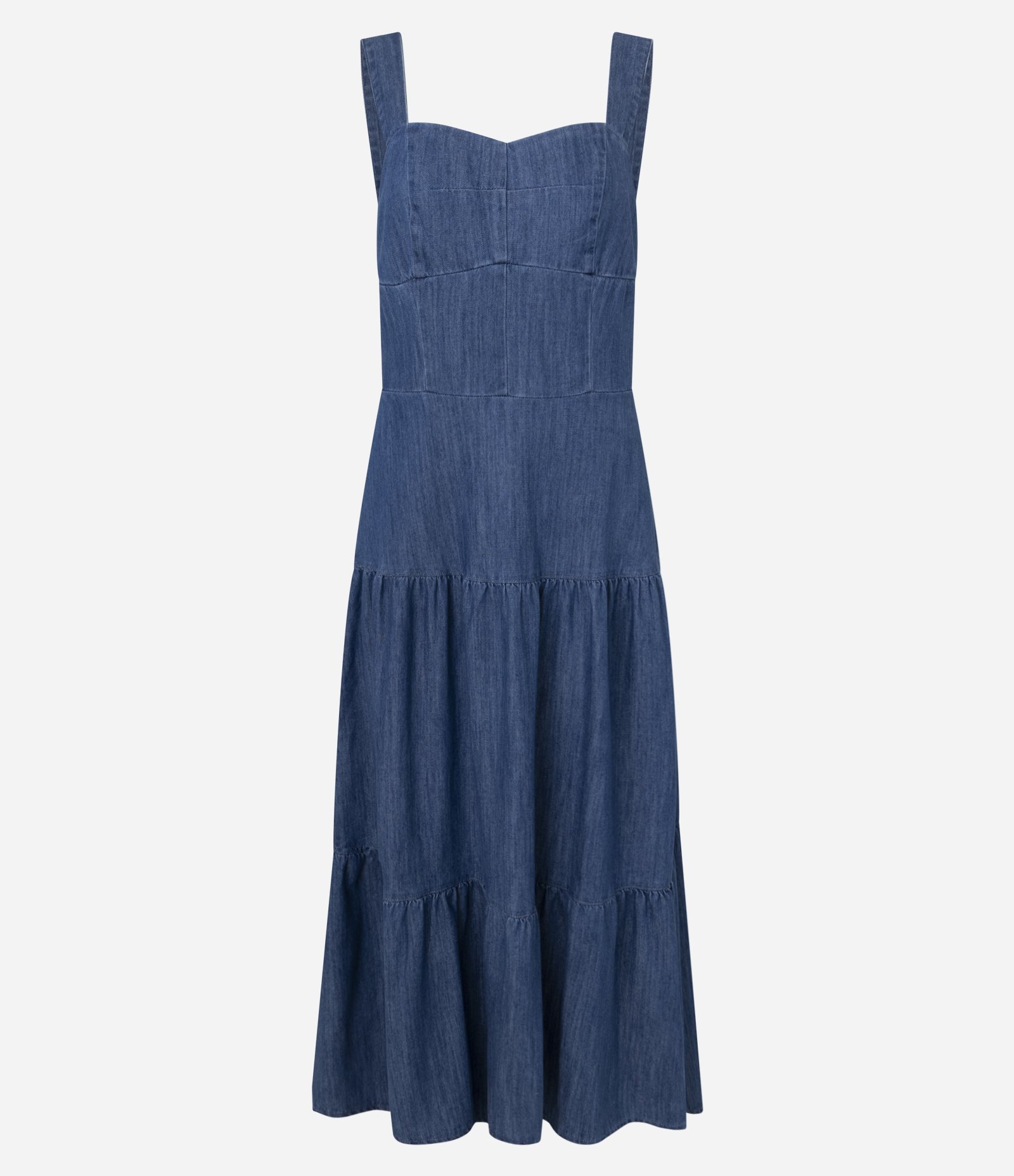 Vestido Midi em Jeans com Decote Coração Azul 5