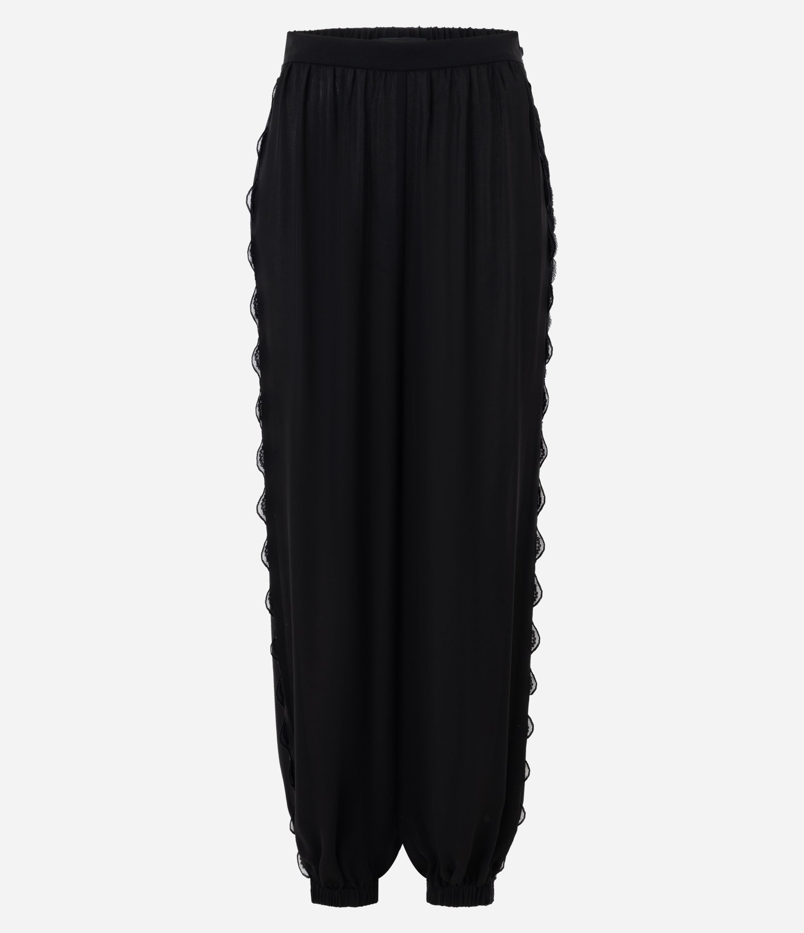 Calça Balloon em Crepe com Detalhe em Renda Lateral Preto 1