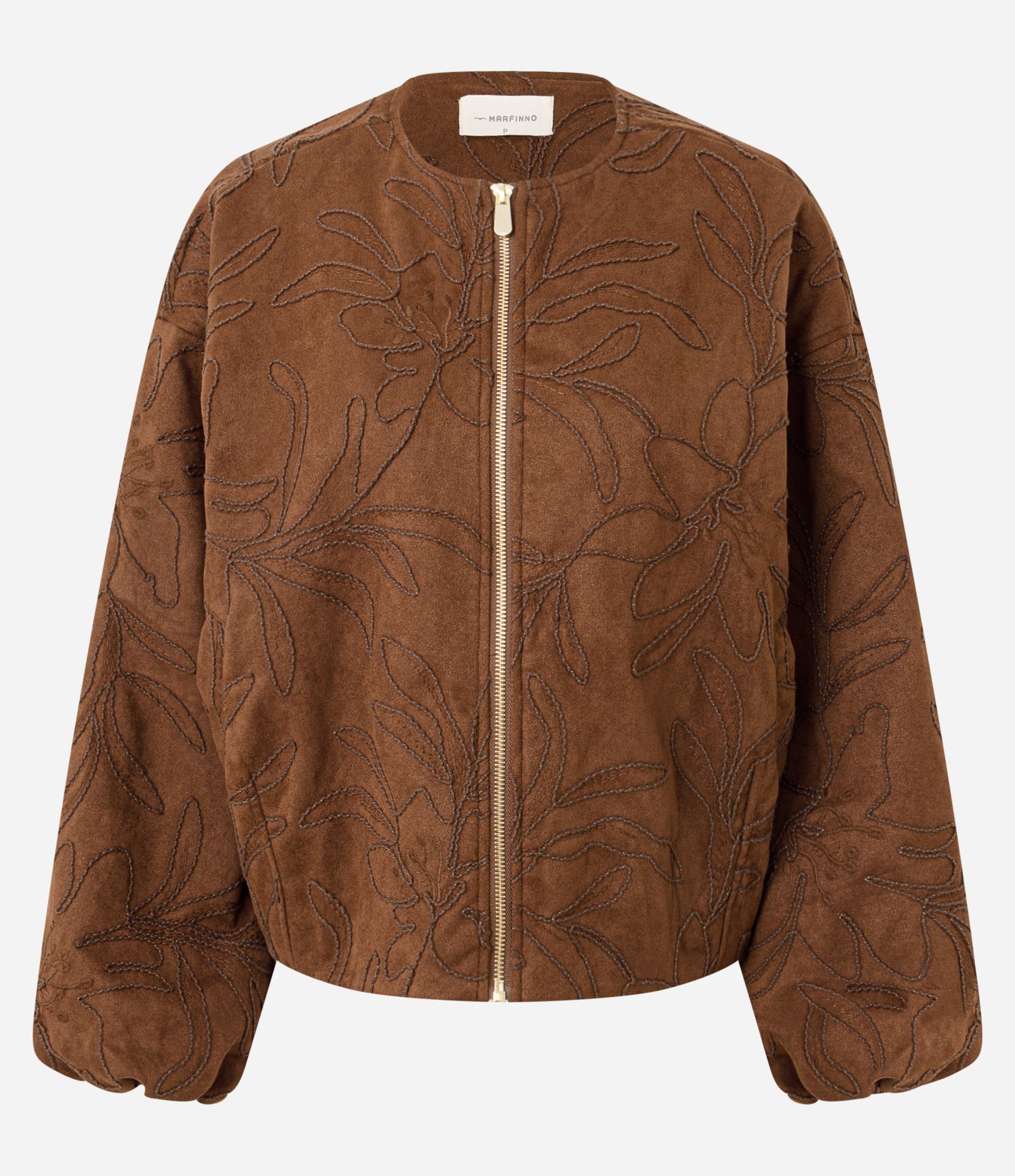 Jaqueta Bomber em Suede com Bordado de Folhagem Marrom 5