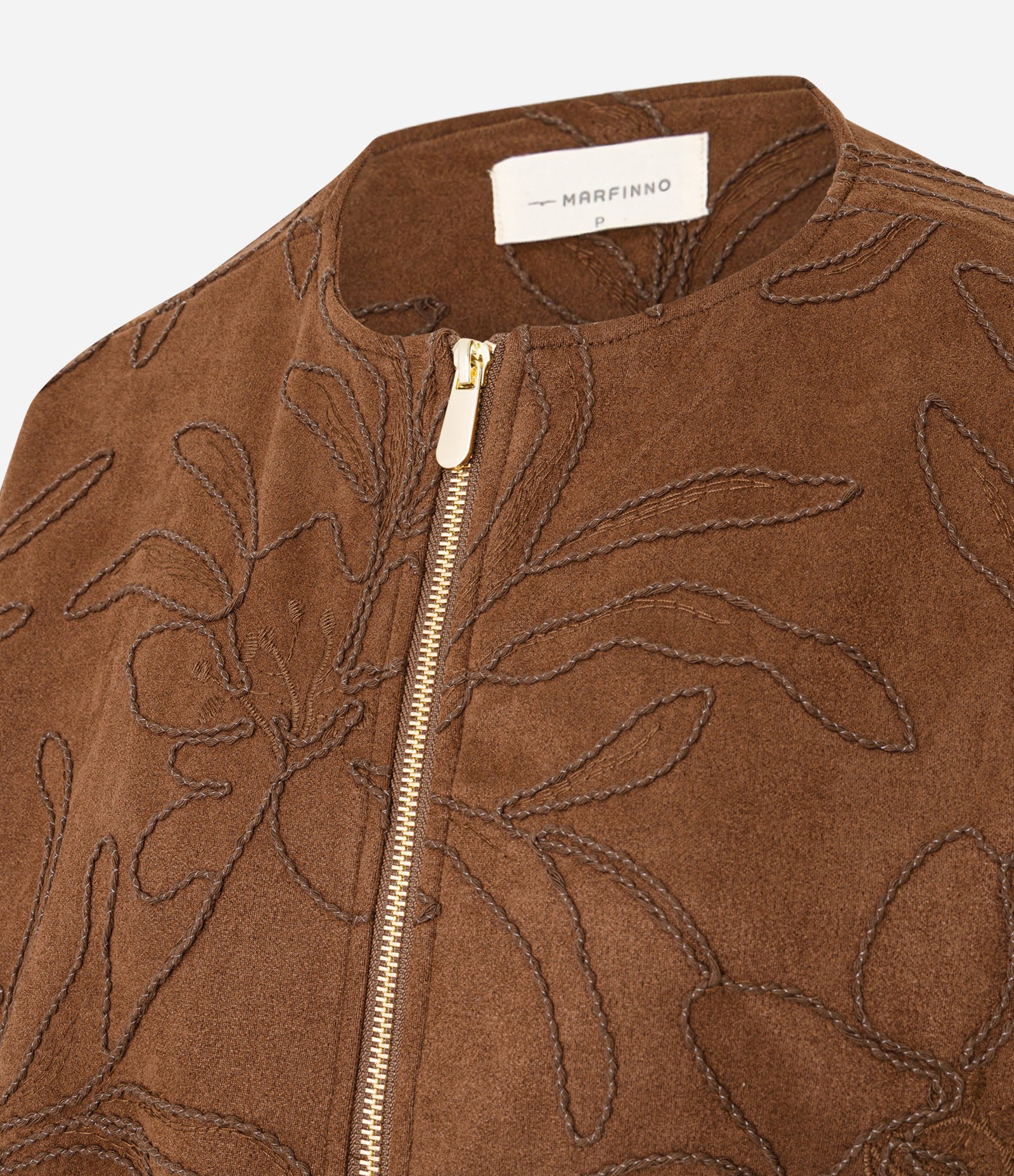 Jaqueta Bomber em Suede com Bordado de Folhagem Marrom 6