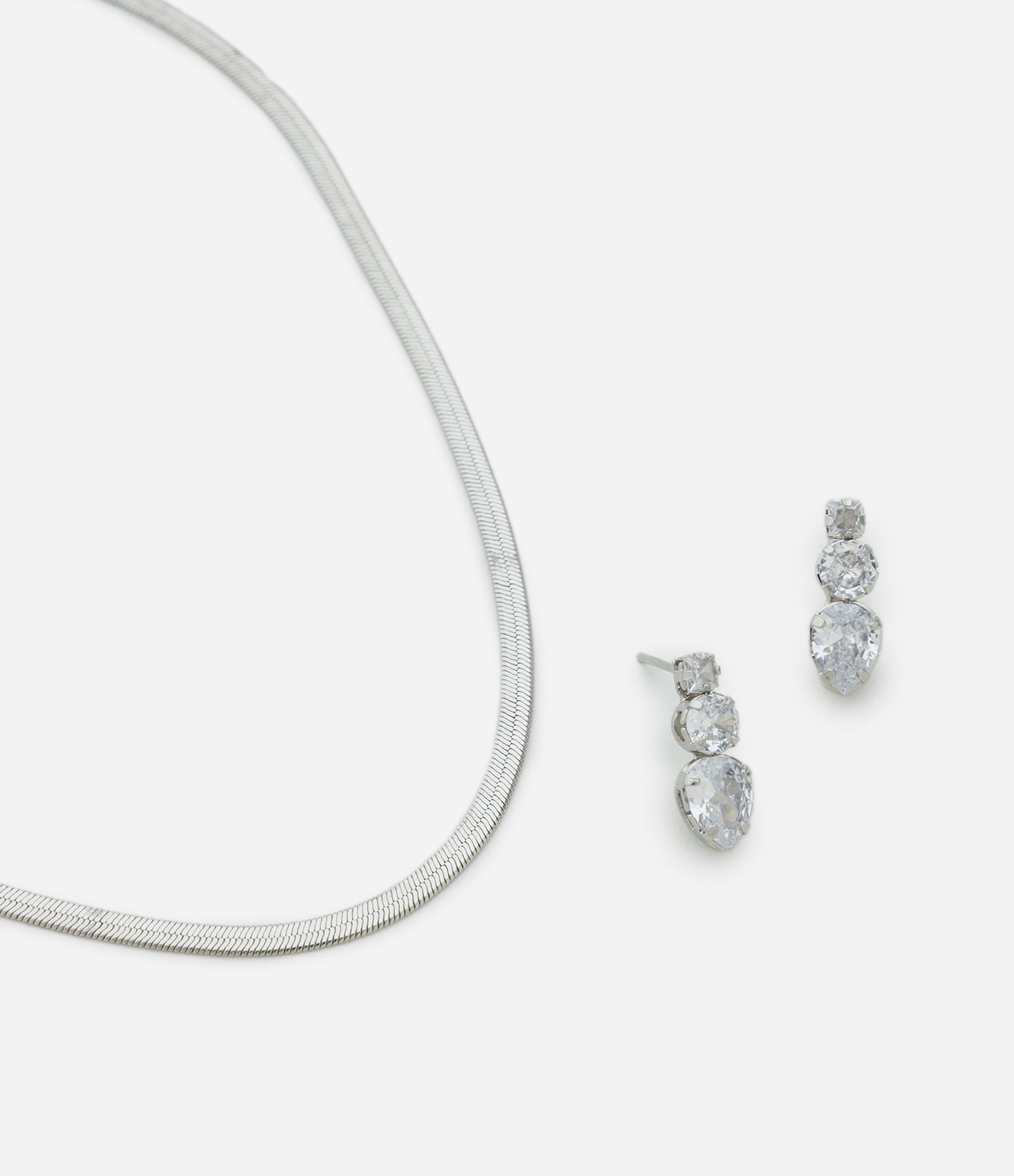 Conjunto de Colar Fita Italiana e Brincos de Zircônia Prata 1