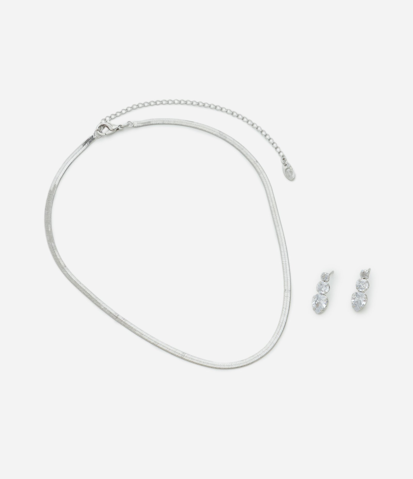 Conjunto de Colar Fita Italiana e Brincos de Zircônia Prata 2