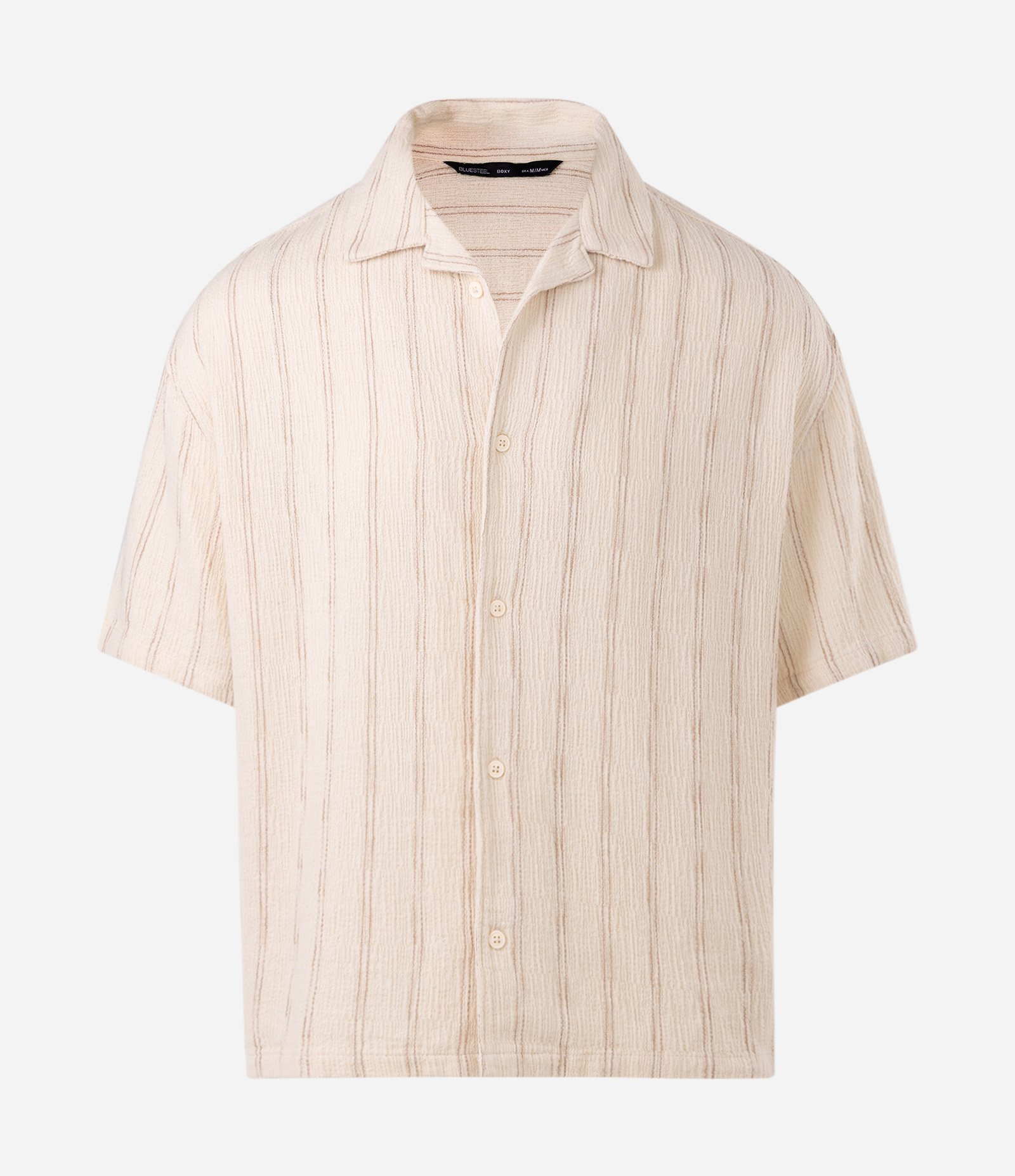 Camisa Boxy em Algodão Texturizada Listrada Bege 1