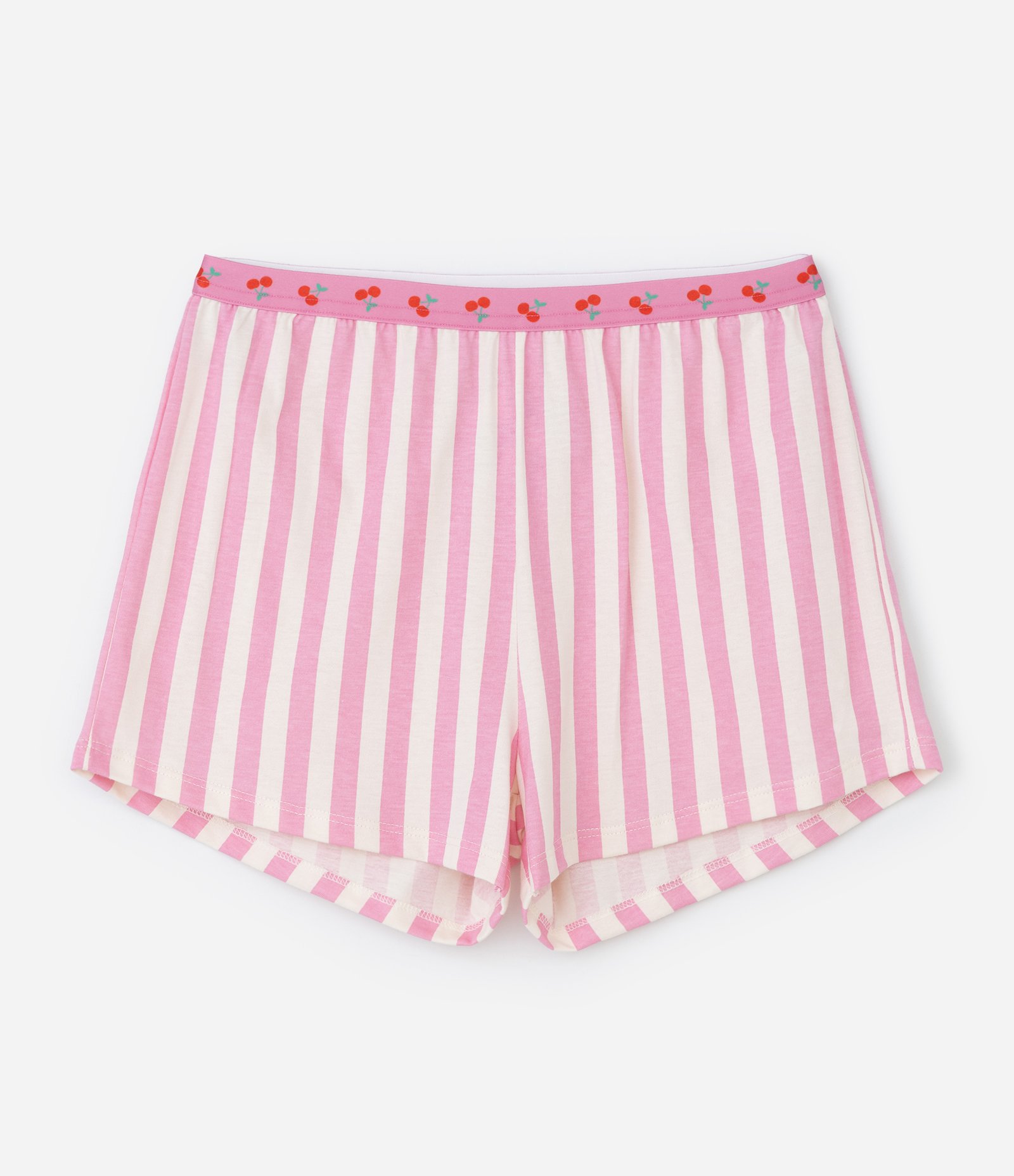 Pijama Infantil Blusa com Estampa Cereja e Short Listrado – Tam 7 a 16 Anos Bege/Rosa 5