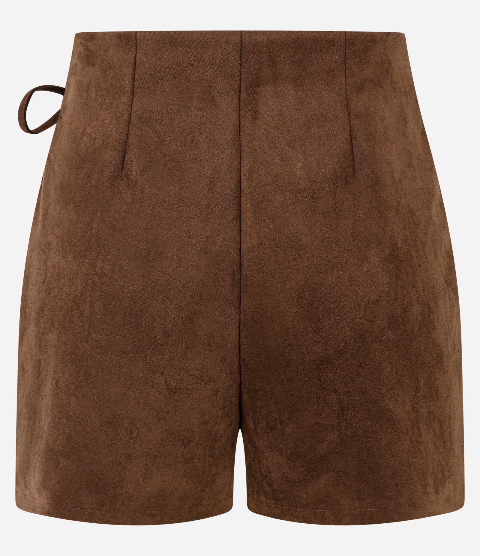 Short Saia Reto em Suede com Drapeado e Laço Marrom 7