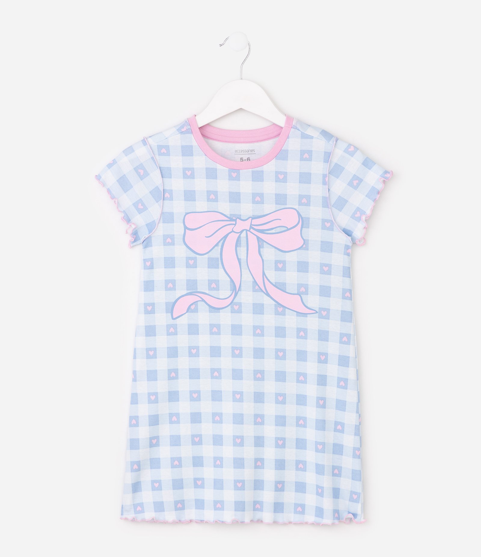 Camisola Infantil com Estampa Xadrez Vichy Corações e Laço – Tam 5 a 14 Anos Azul/Branco 2