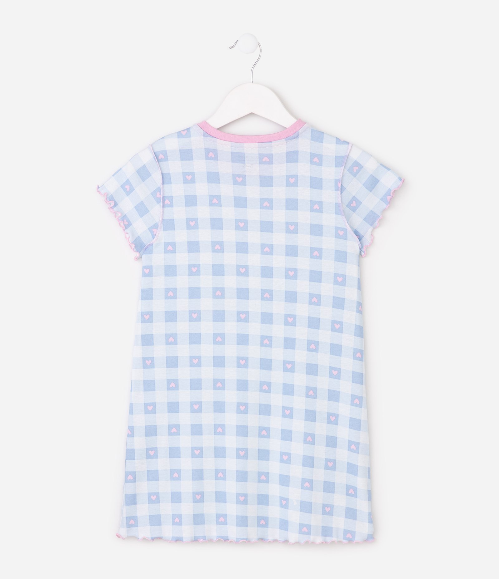 Camisola Infantil com Estampa Xadrez Vichy Corações e Laço – Tam 5 a 14 Anos Azul/Branco 3