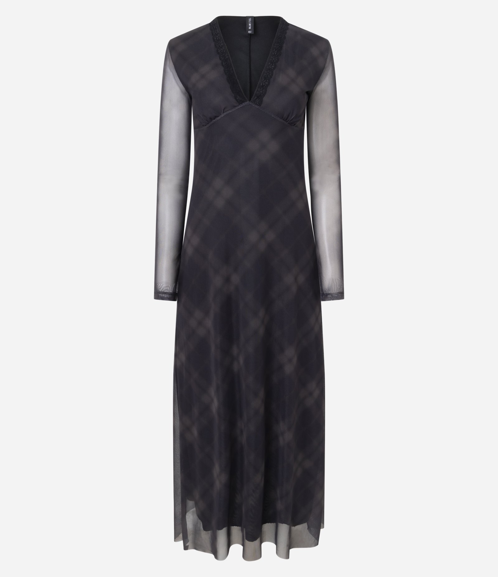 Vestido Midi em Tule Xadrez com Decote V Preto 5
