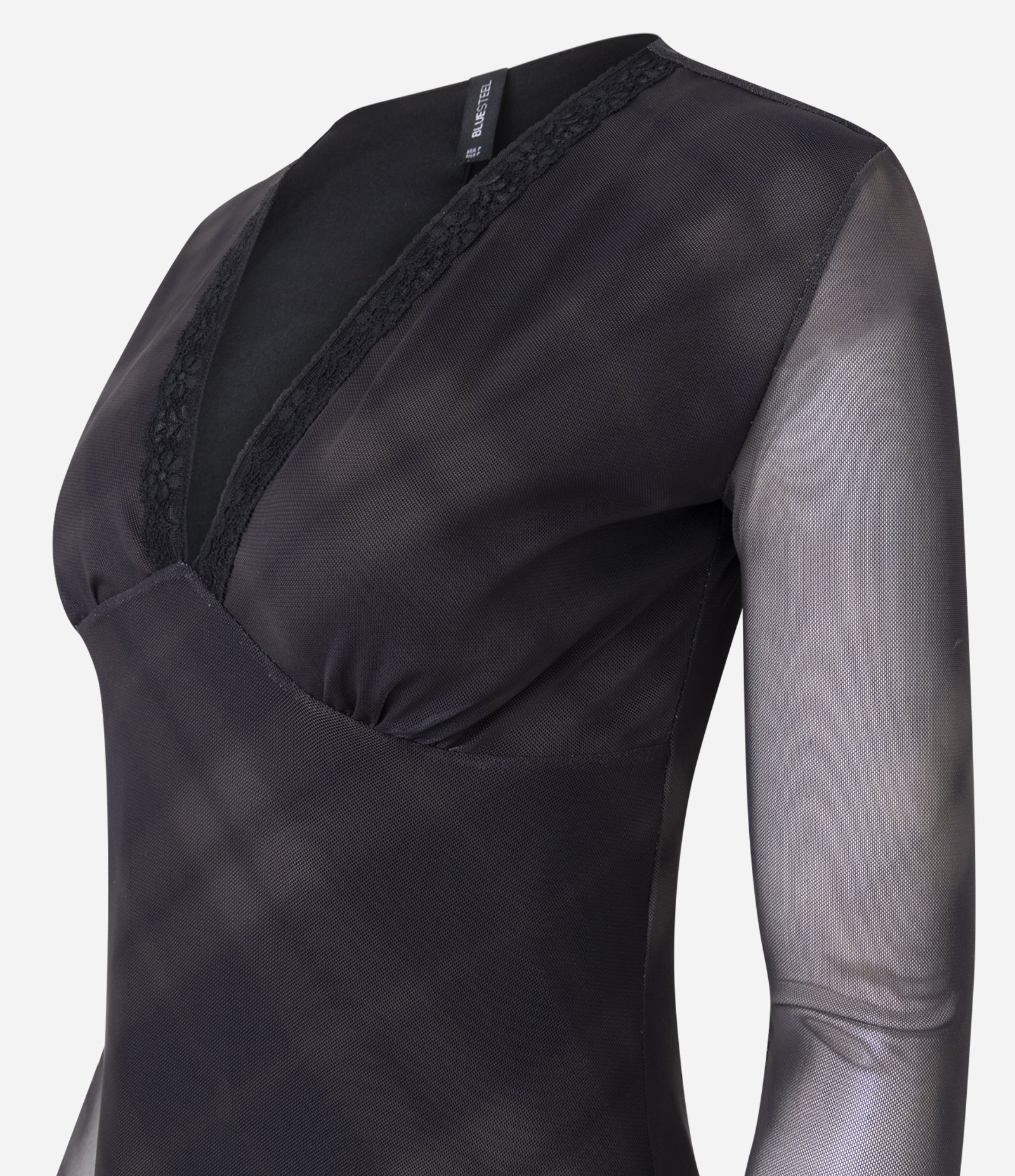 Vestido Midi em Tule Xadrez com Decote V Preto 7