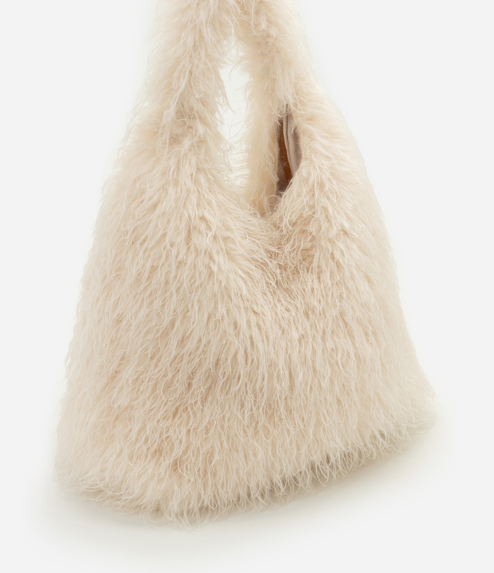 Bolsa Hobo Grande com Textura de Pelos Off White 1