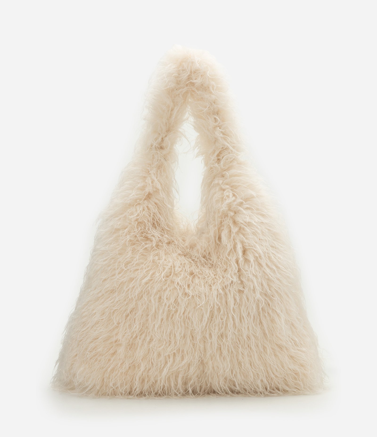 Bolsa Hobo Grande com Textura de Pelos Off White 3