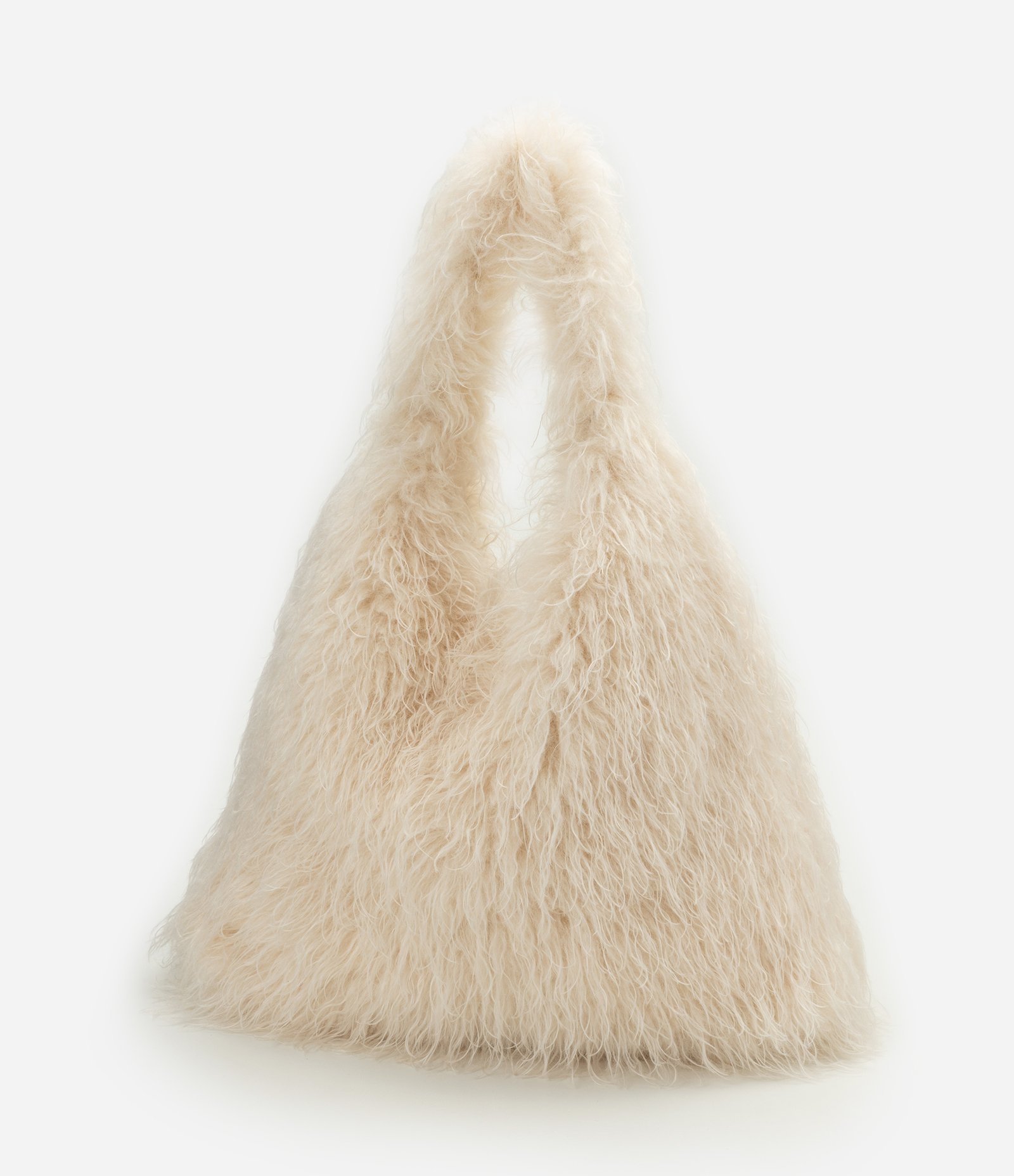 Bolsa Hobo Grande com Textura de Pelos Off White 5