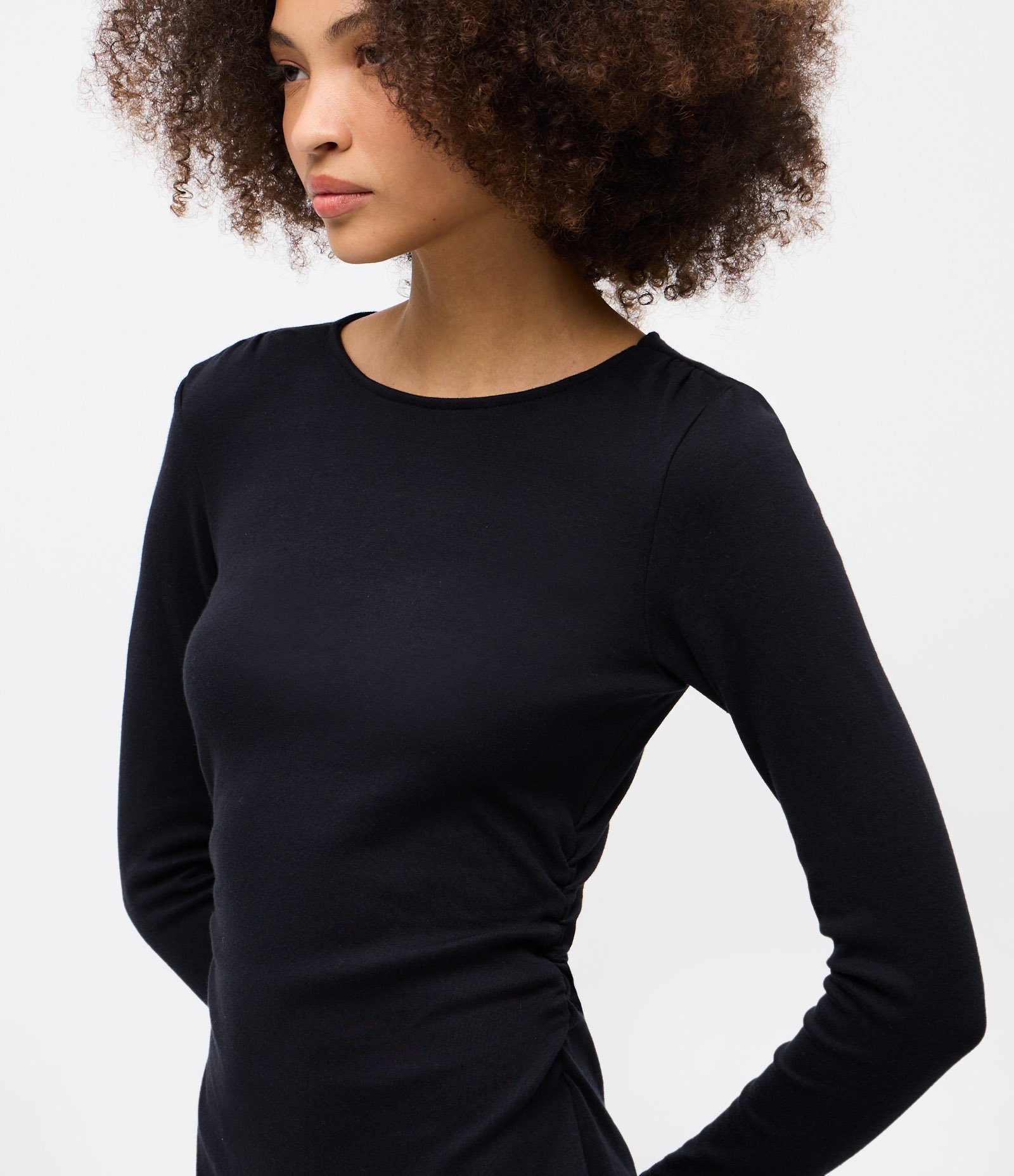 Vestido Curto em Algodão com Drapeado Lateral Preto 3