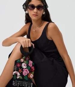 Bolsa Bordada Pequena com Franjas e Miçangas